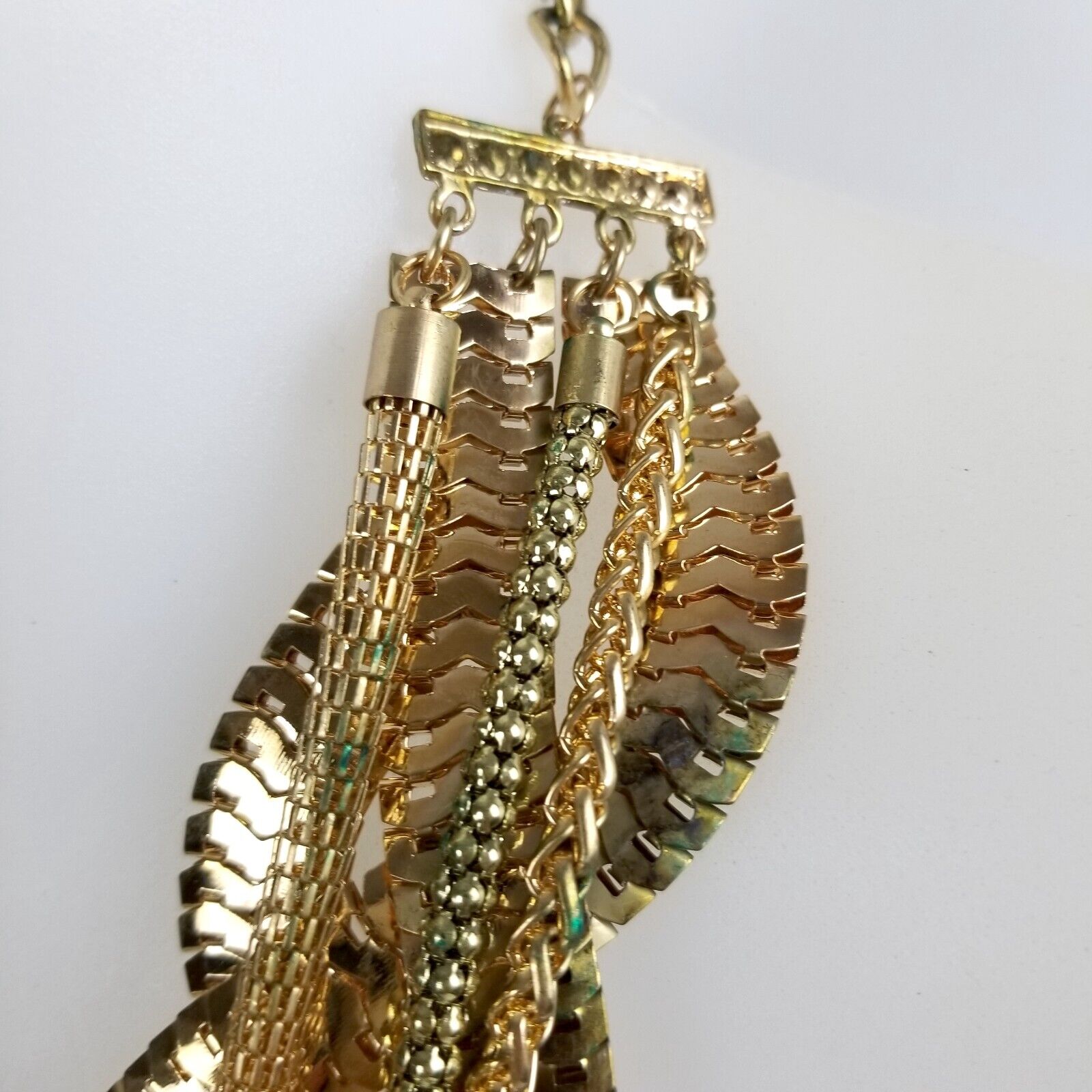 Gold-Tone Statement Necklace Multi-Chain Chunky Woven Layered Neckpiece