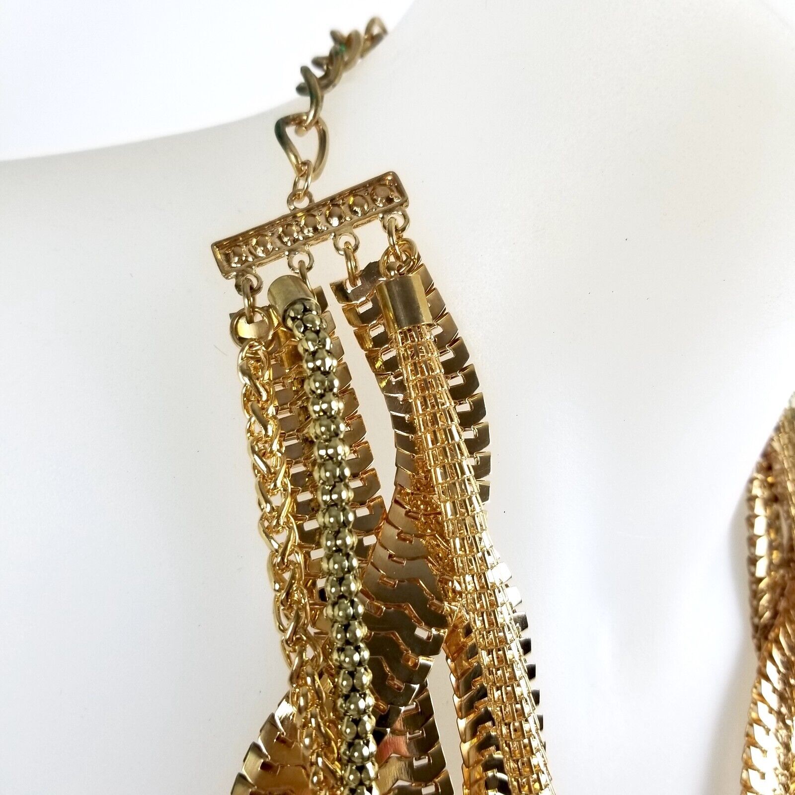 Gold-Tone Statement Necklace Multi-Chain Chunky Woven Layered Neckpiece