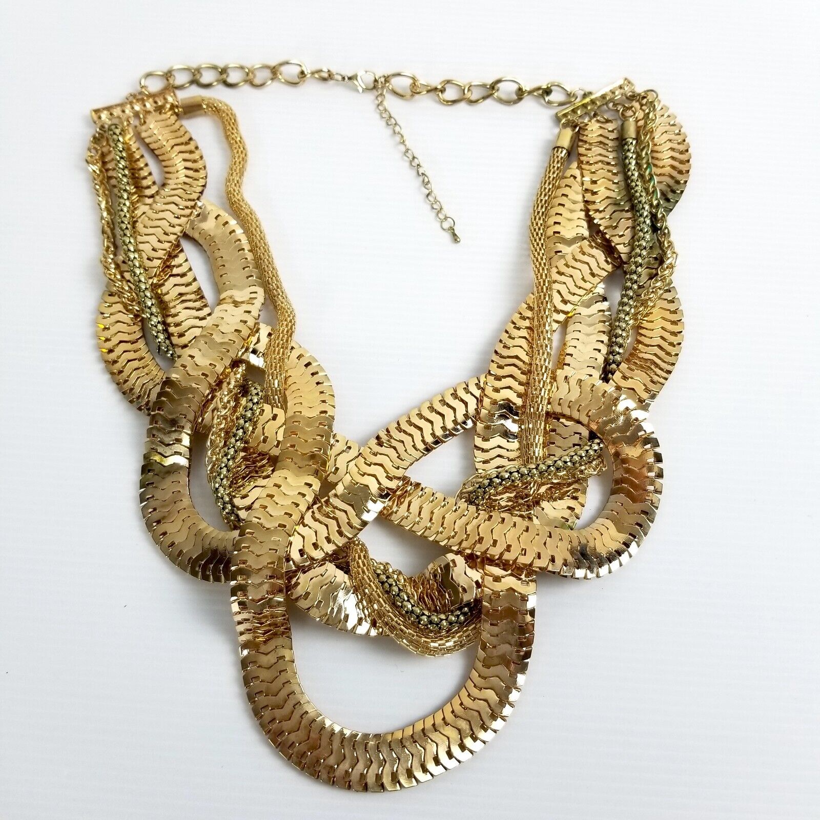 Gold-Tone Statement Necklace Multi-Chain Chunky Woven Layered Neckpiece