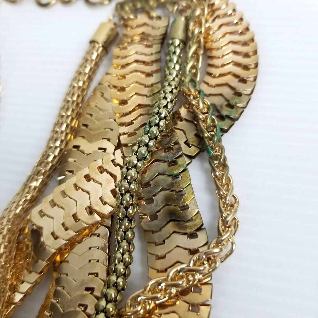 Gold-Tone Statement Necklace Multi-Chain Chunky Woven Layered Neckpiece