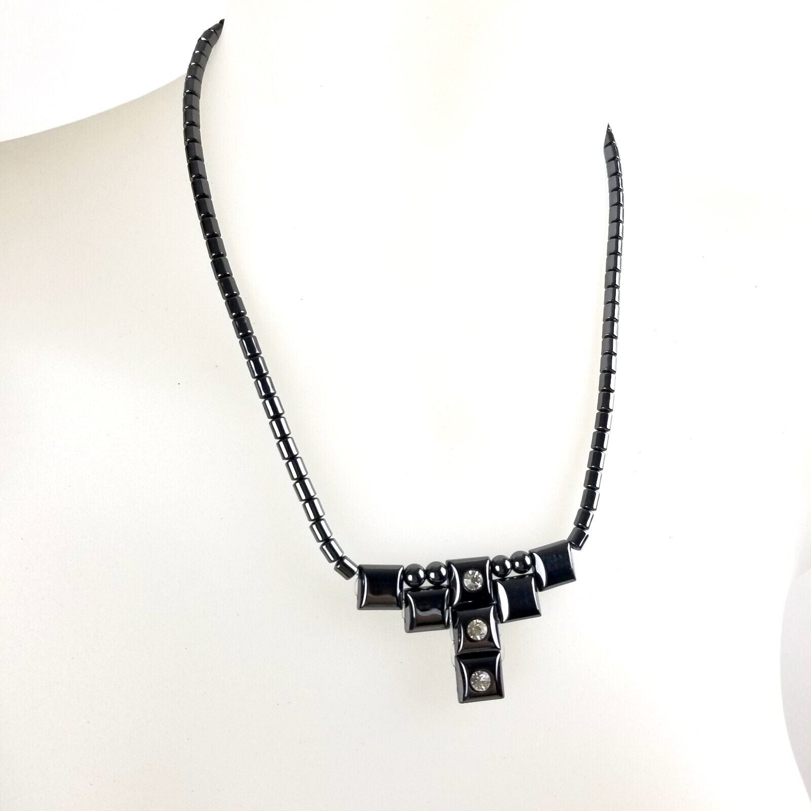 Hematite Diamante Gun Metal Grey Necklace Unique Polished Gem Gemstone Neckpiece