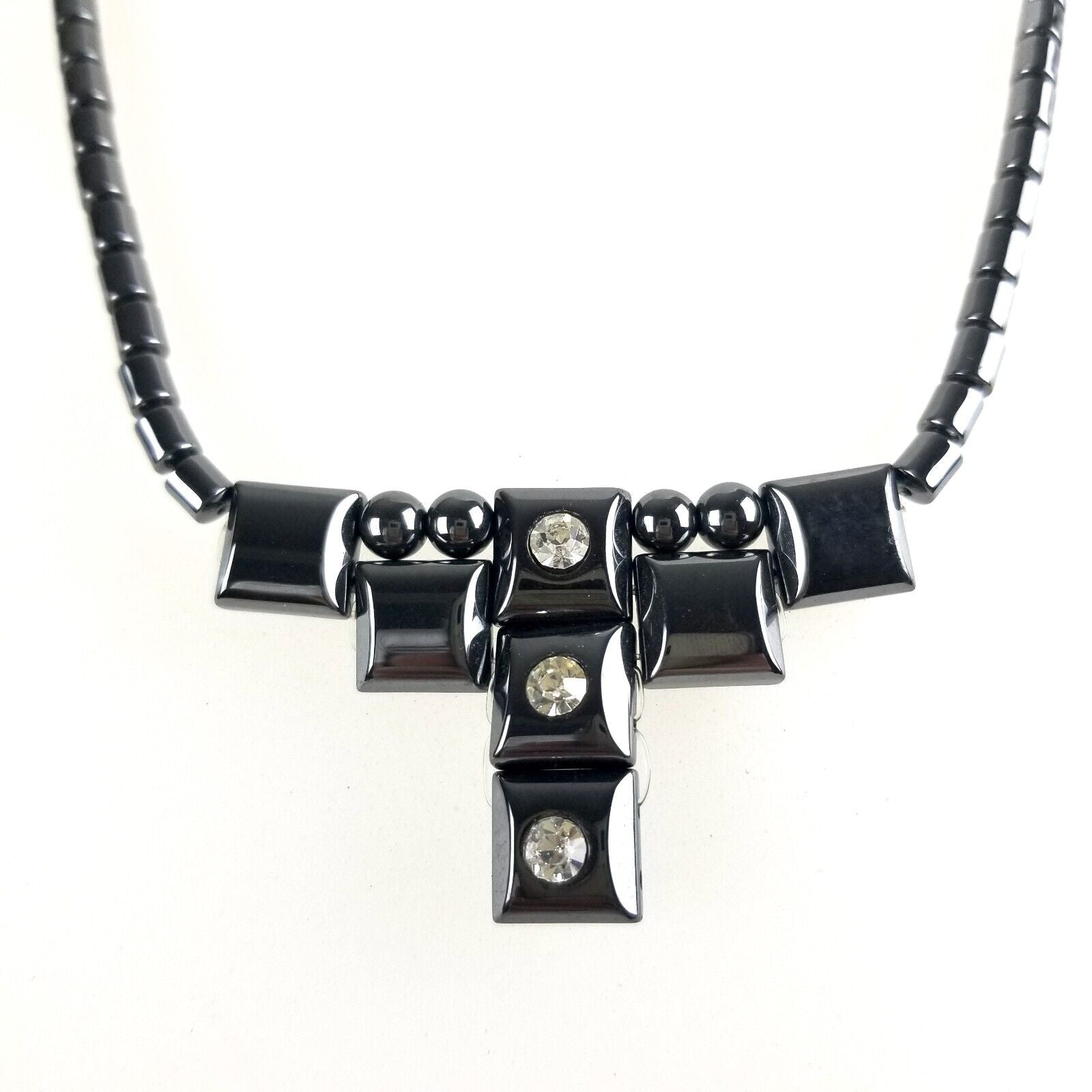 Hematite Diamante Gun Metal Grey Necklace Unique Polished Gem Gemstone Neckpiece