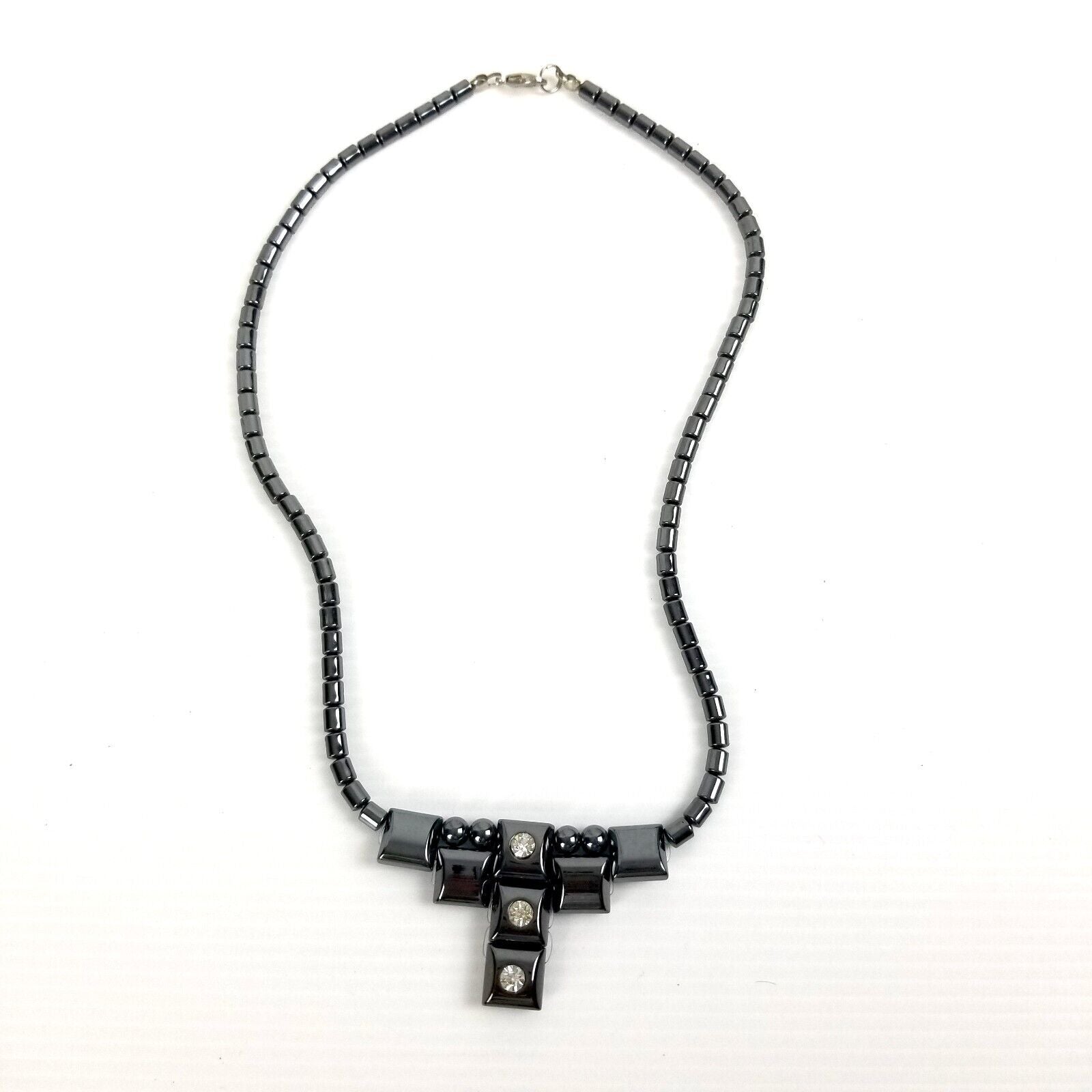 Hematite Diamante Gun Metal Grey Necklace Unique Polished Gem Gemstone Neckpiece