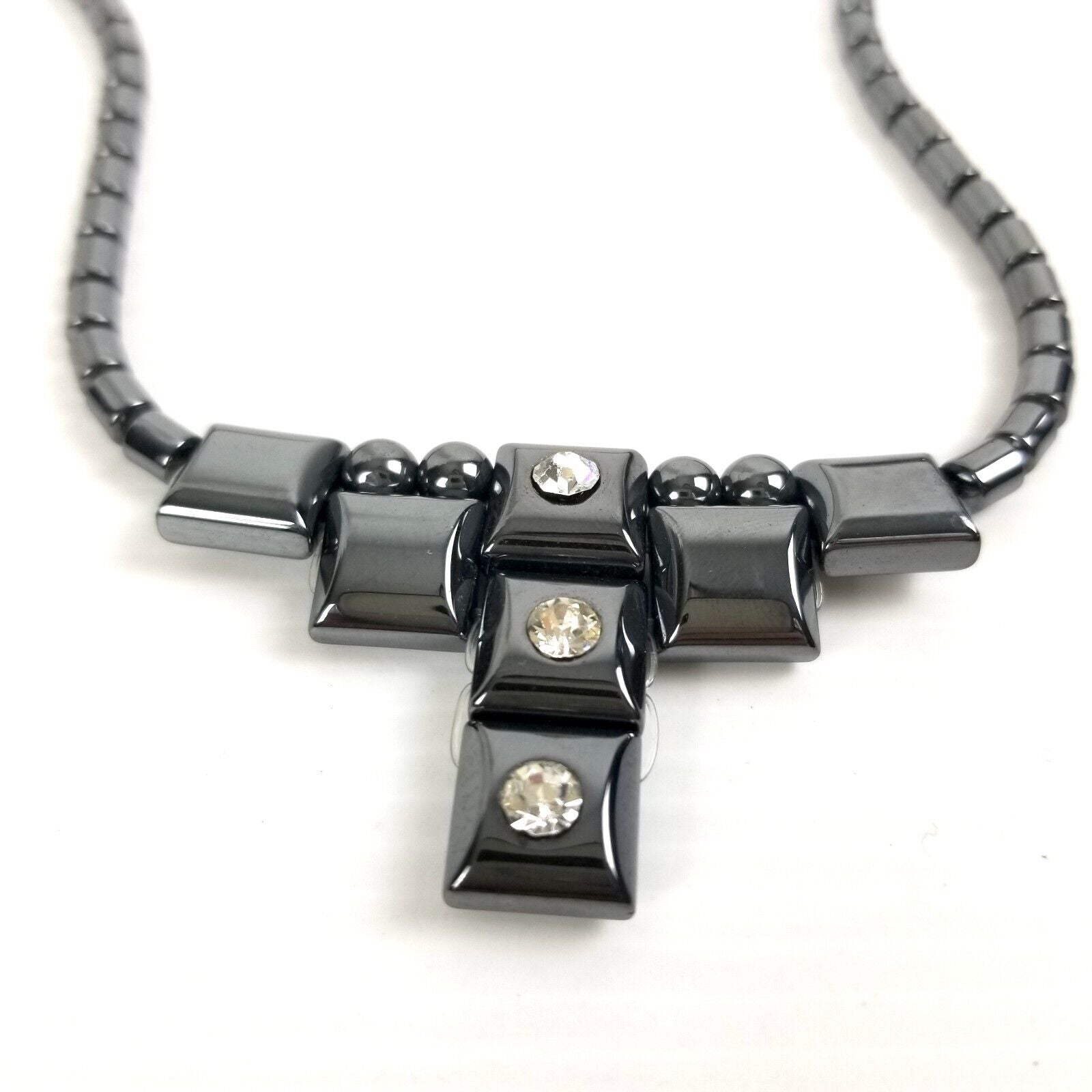 Hematite Diamante Gun Metal Grey Necklace Unique Polished Gem Gemstone Neckpiece