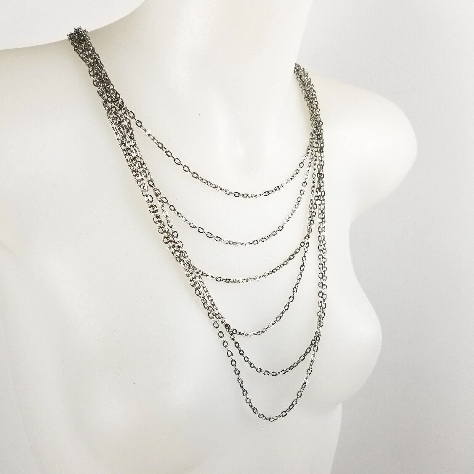 Simple Layered Silver Chain Necklace Multi-Chain Statement Minimalist Jewellery