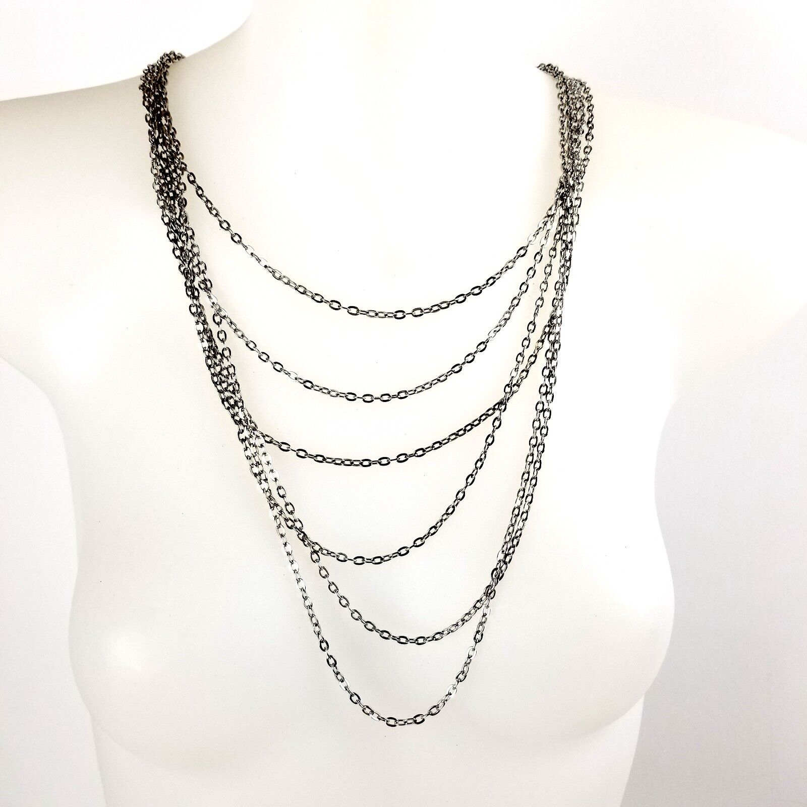 Simple Layered Silver Chain Necklace Multi-Chain Statement Minimalist Jewellery