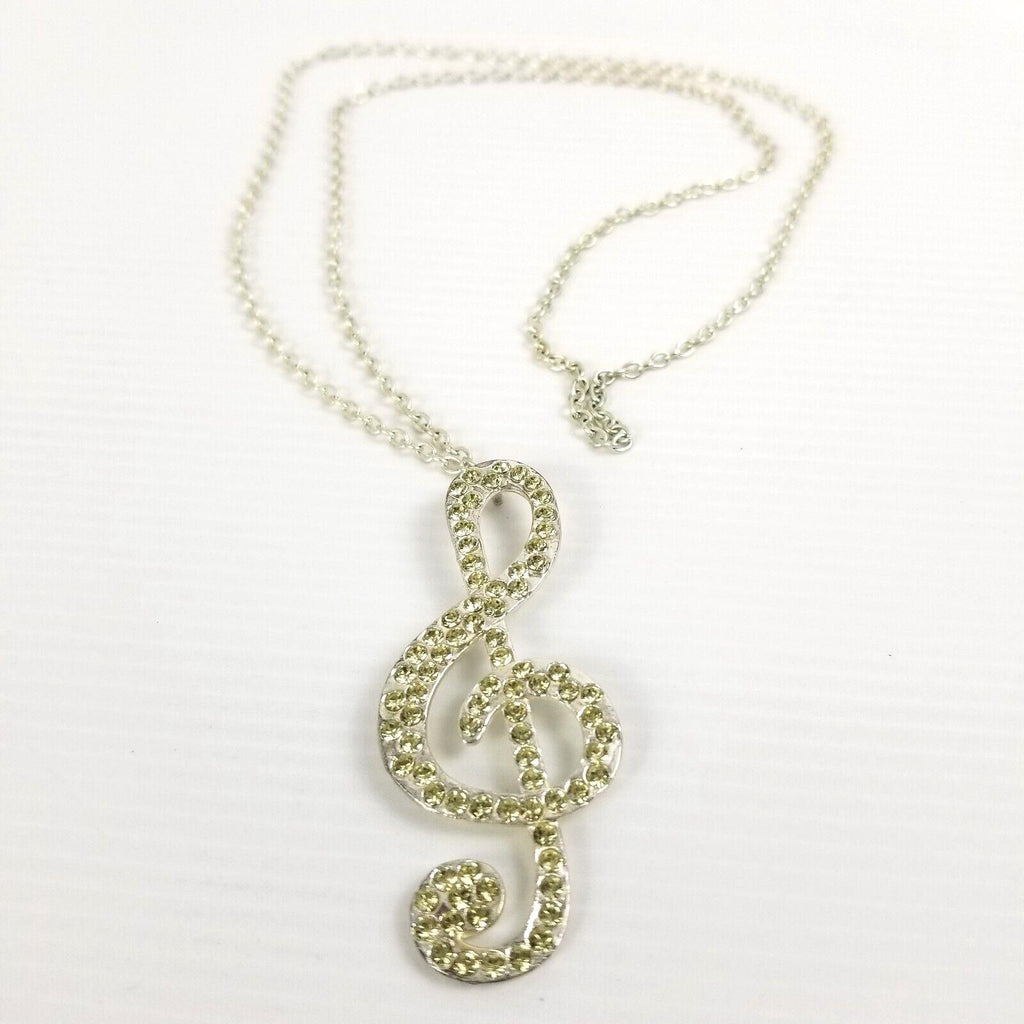 Silver Music Treble Clef Diamante Necklace - Sparkling Musical Pendant Jewellery