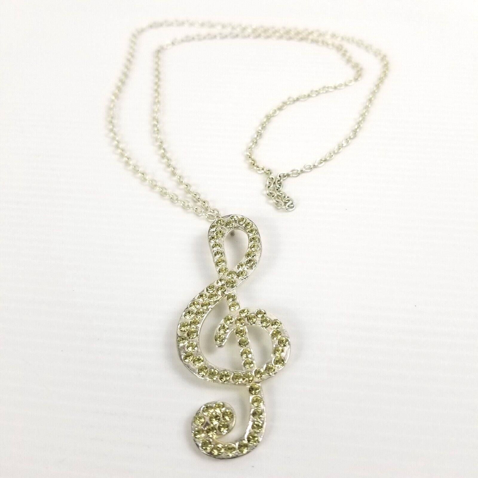 Silver Music Treble Clef Diamante Necklace - Sparkling Musical Pendant Jewellery