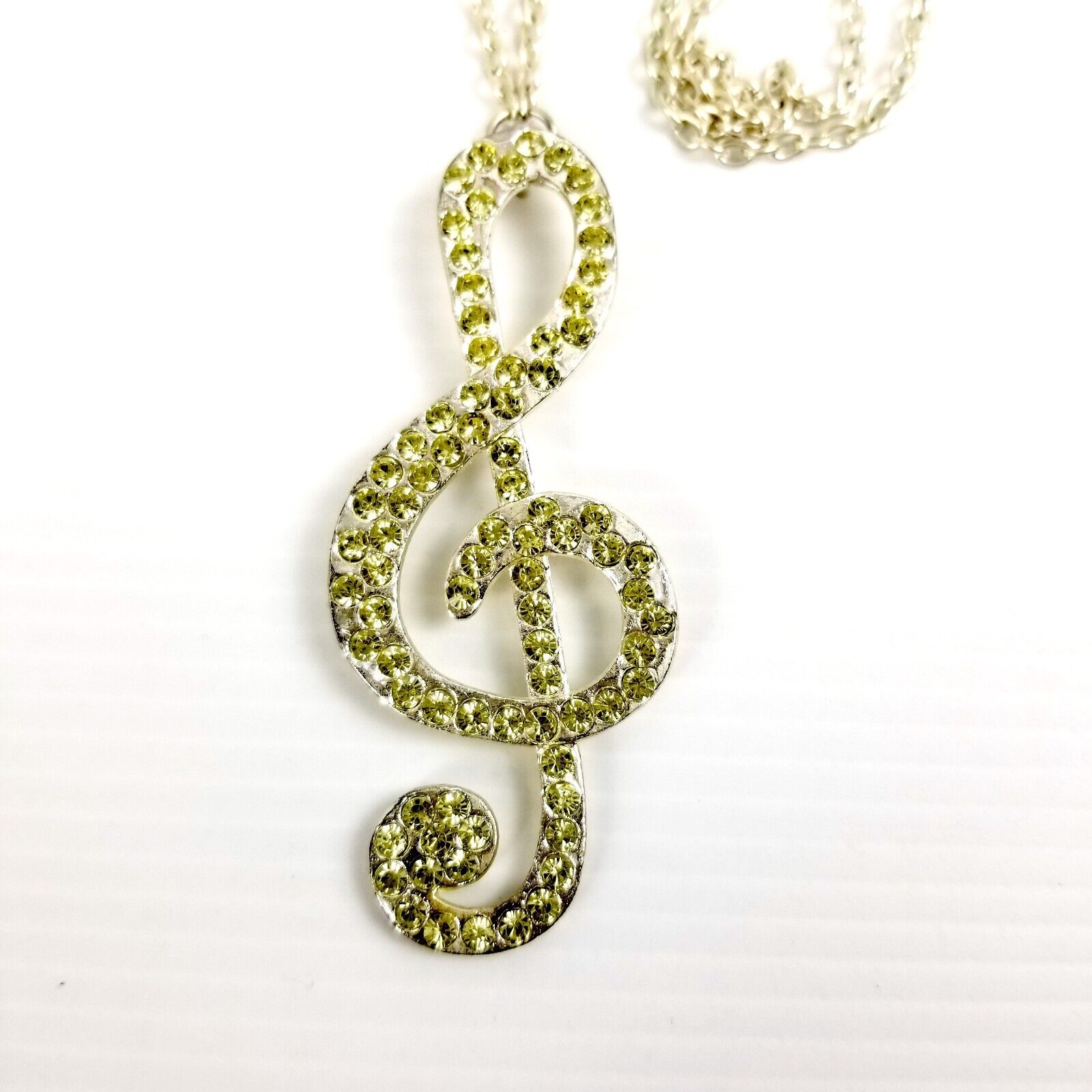 Silver Music Treble Clef Diamante Necklace - Sparkling Musical Pendant Jewellery