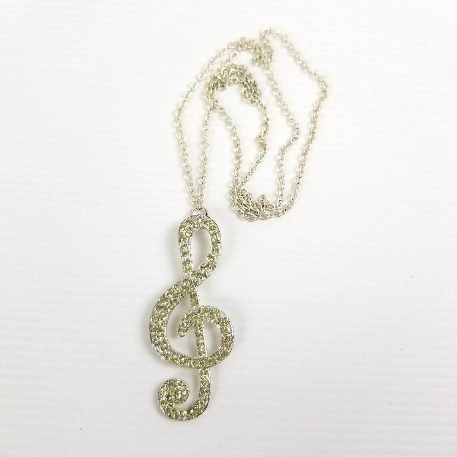 Silver Music Treble Clef Diamante Necklace - Sparkling Musical Pendant Jewellery