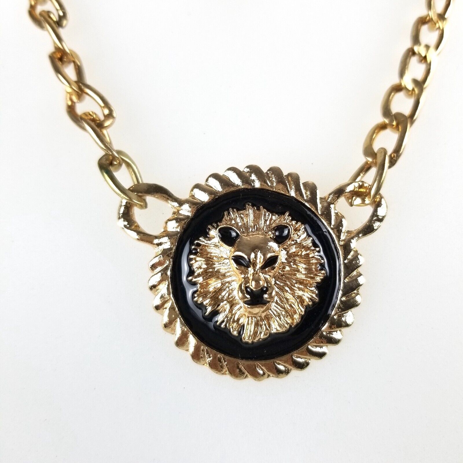 Gold-Tone Leo Lion Pendant Necklace Chunky Chain Statement Animal Jewellery