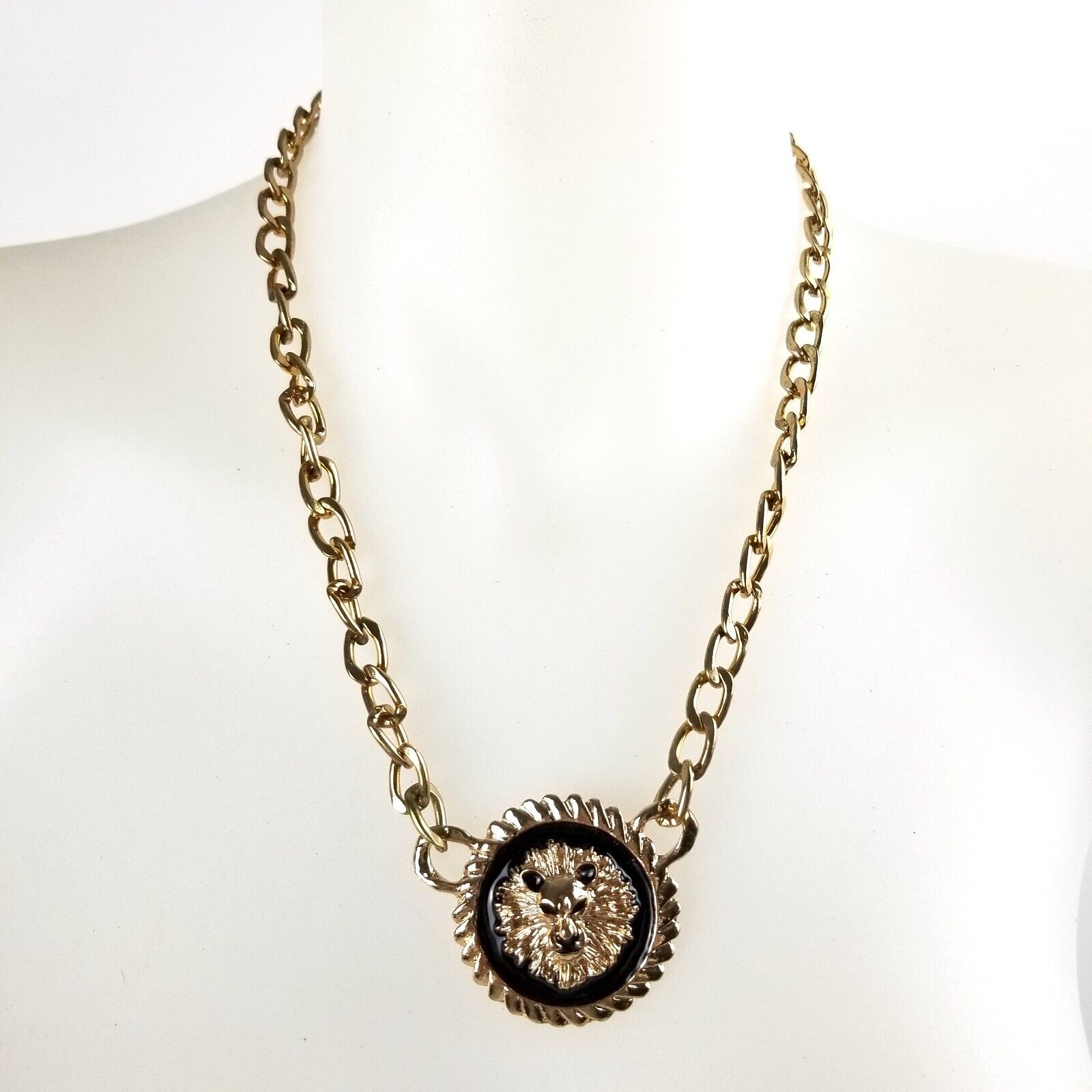 Gold-Tone Leo Lion Pendant Necklace Chunky Chain Statement Animal Jewellery
