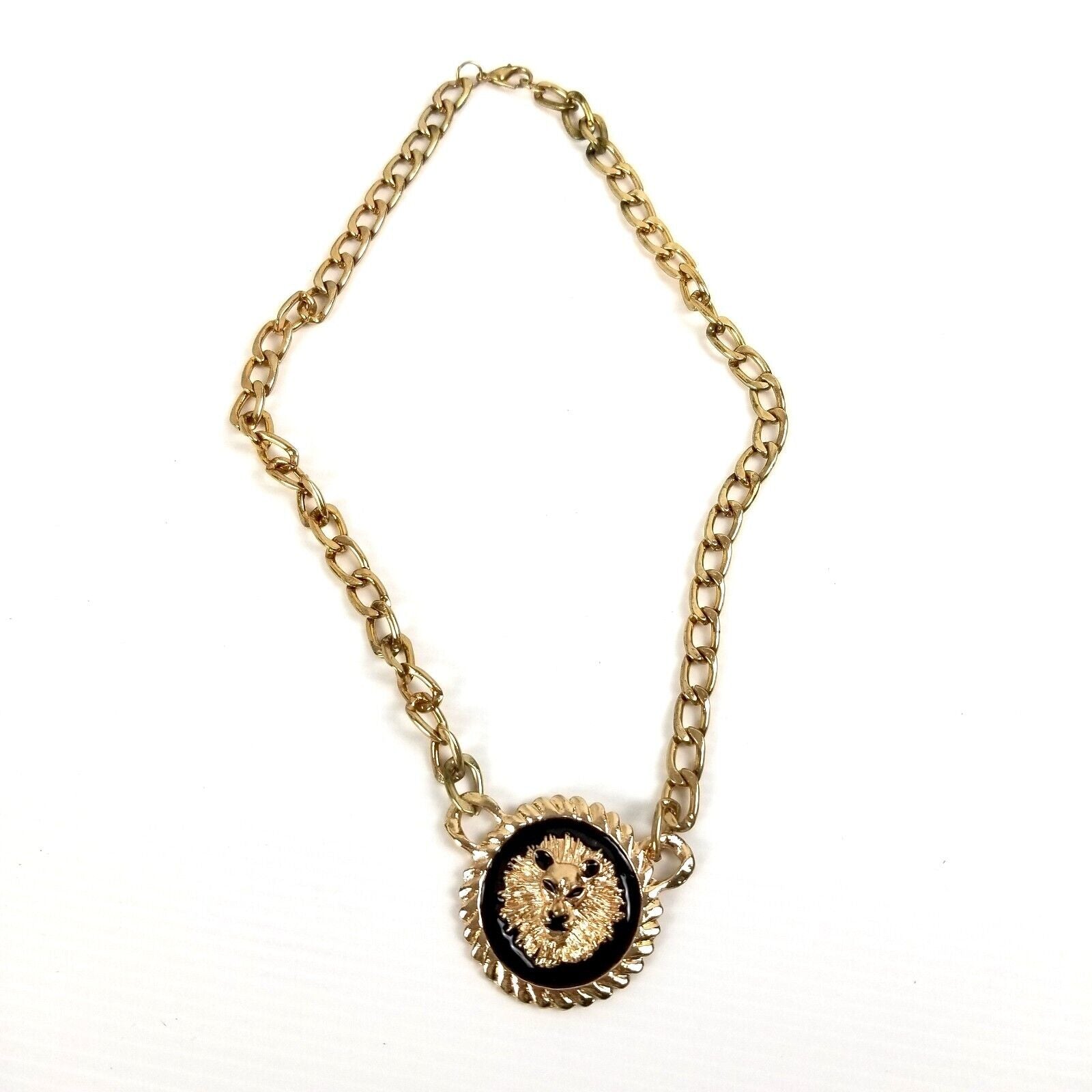 Gold-Tone Leo Lion Pendant Necklace Chunky Chain Statement Animal Jewellery