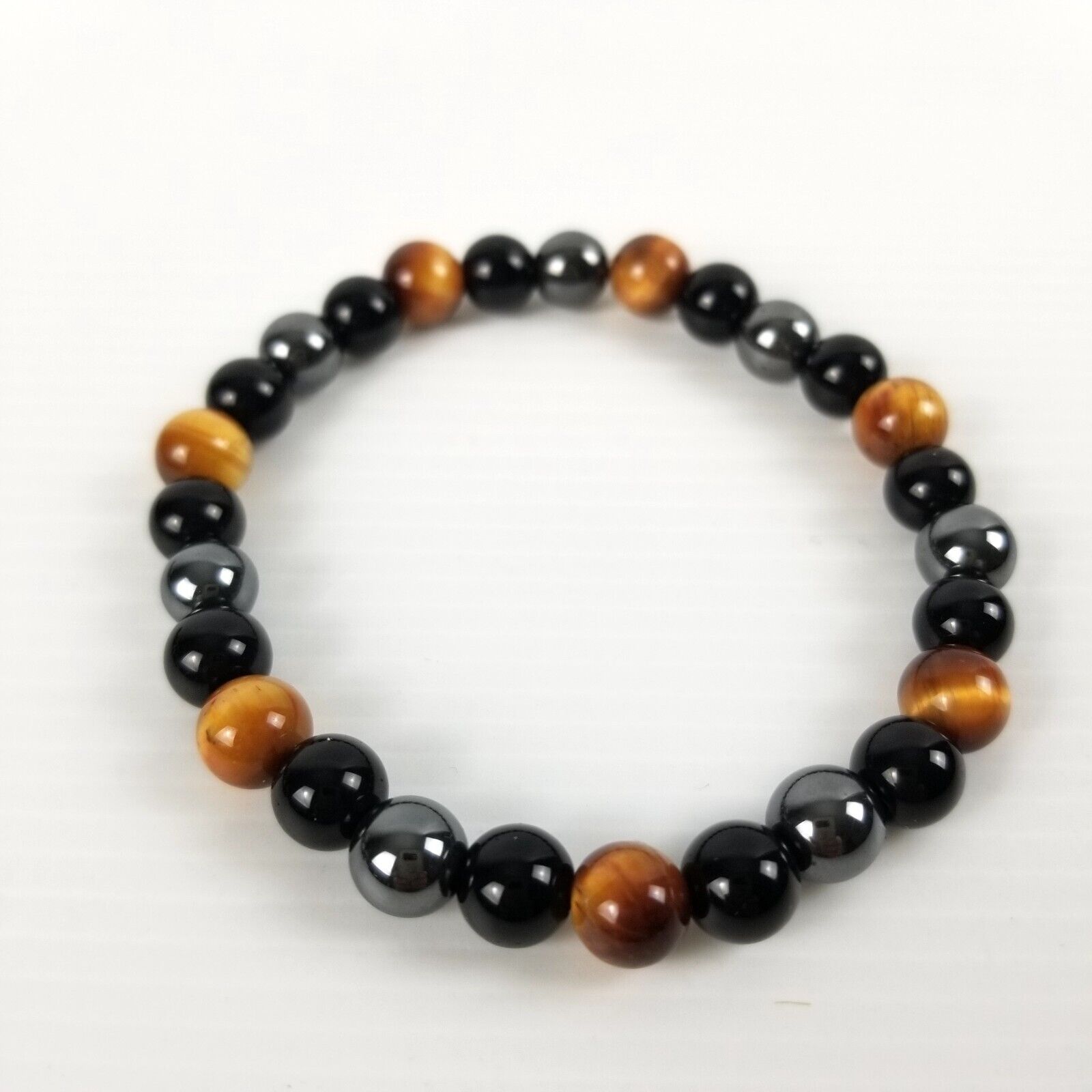 3pc Tigers Eye & Hematite Beaded Stretch Bracelets Chakra Healing Crystals Stack