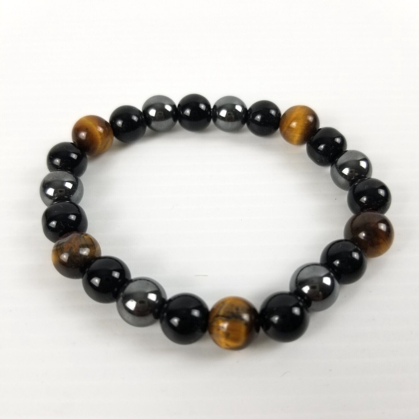 3pc Tigers Eye & Hematite Beaded Stretch Bracelets Chakra Healing Crystals Stack