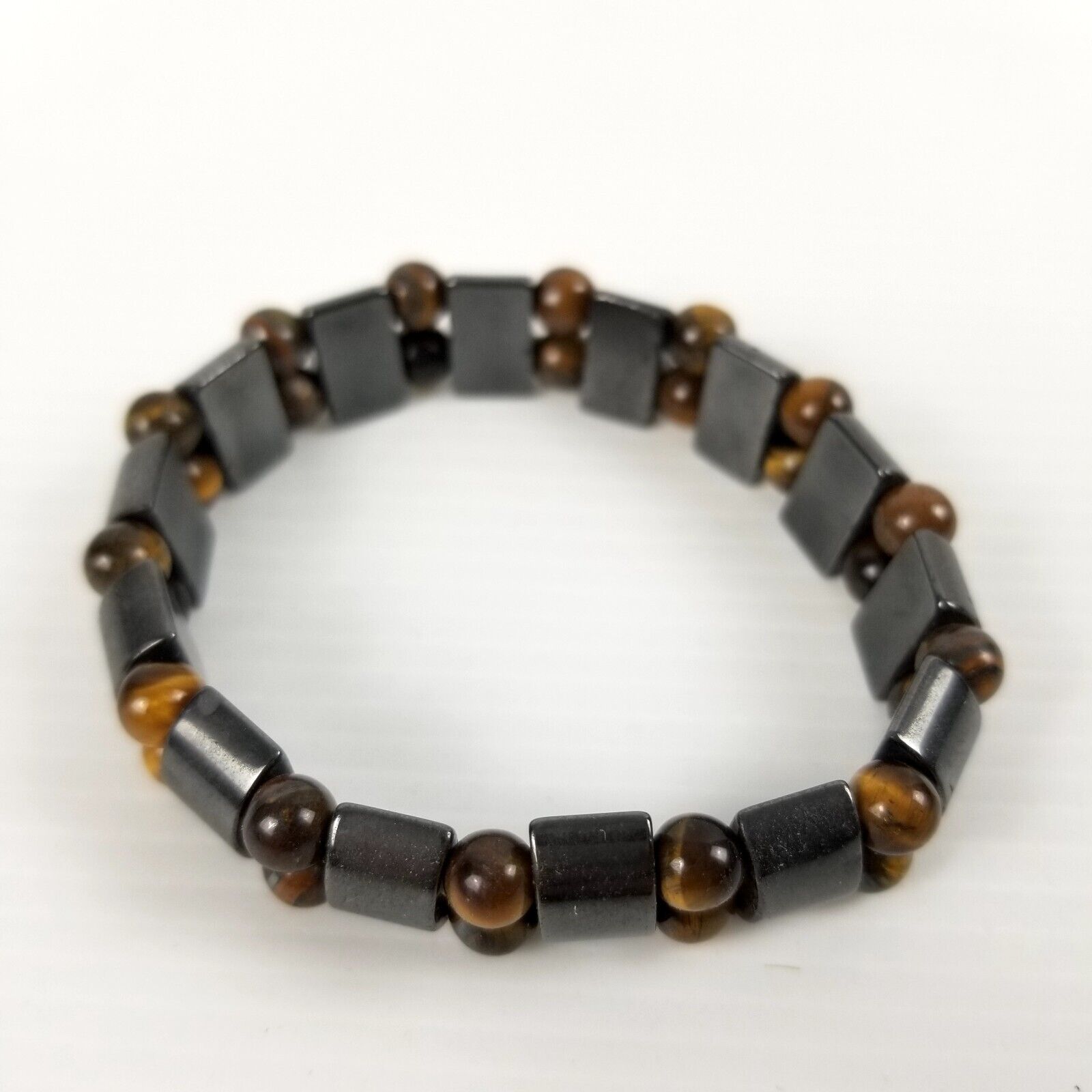 3pc Tigers Eye & Hematite Beaded Stretch Bracelets Chakra Healing Crystals Stack