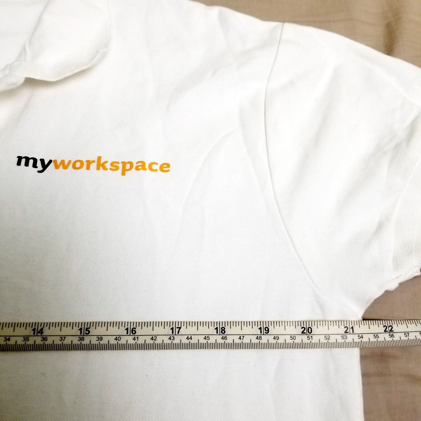 Women’s 16 White Polo Shirt my workspace 100% Cotton Short Sleeve Tee Top Golf