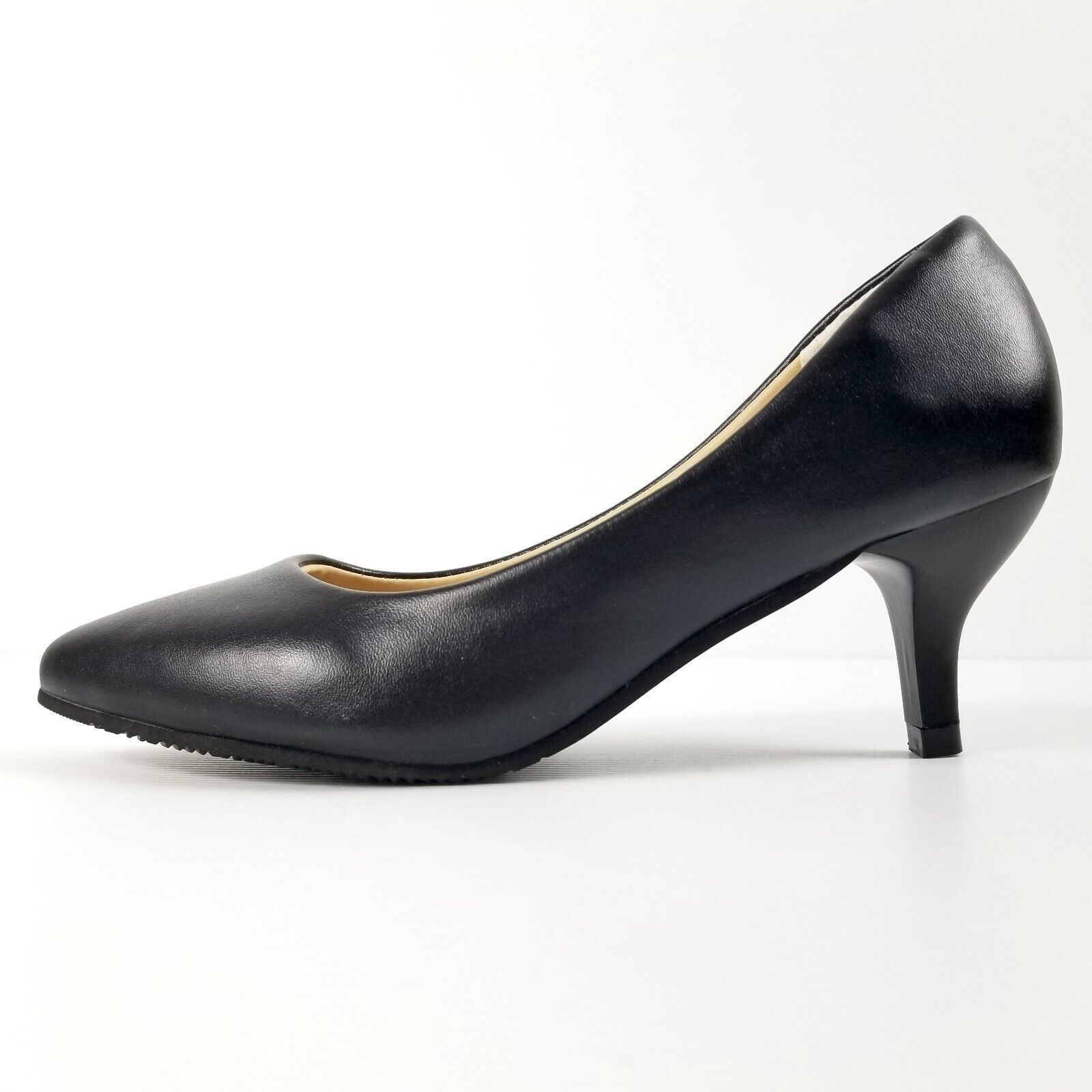 Women's AU 4 Black Faux Leather Pointed Toe Kitten Heels Anti-Slip Work Office