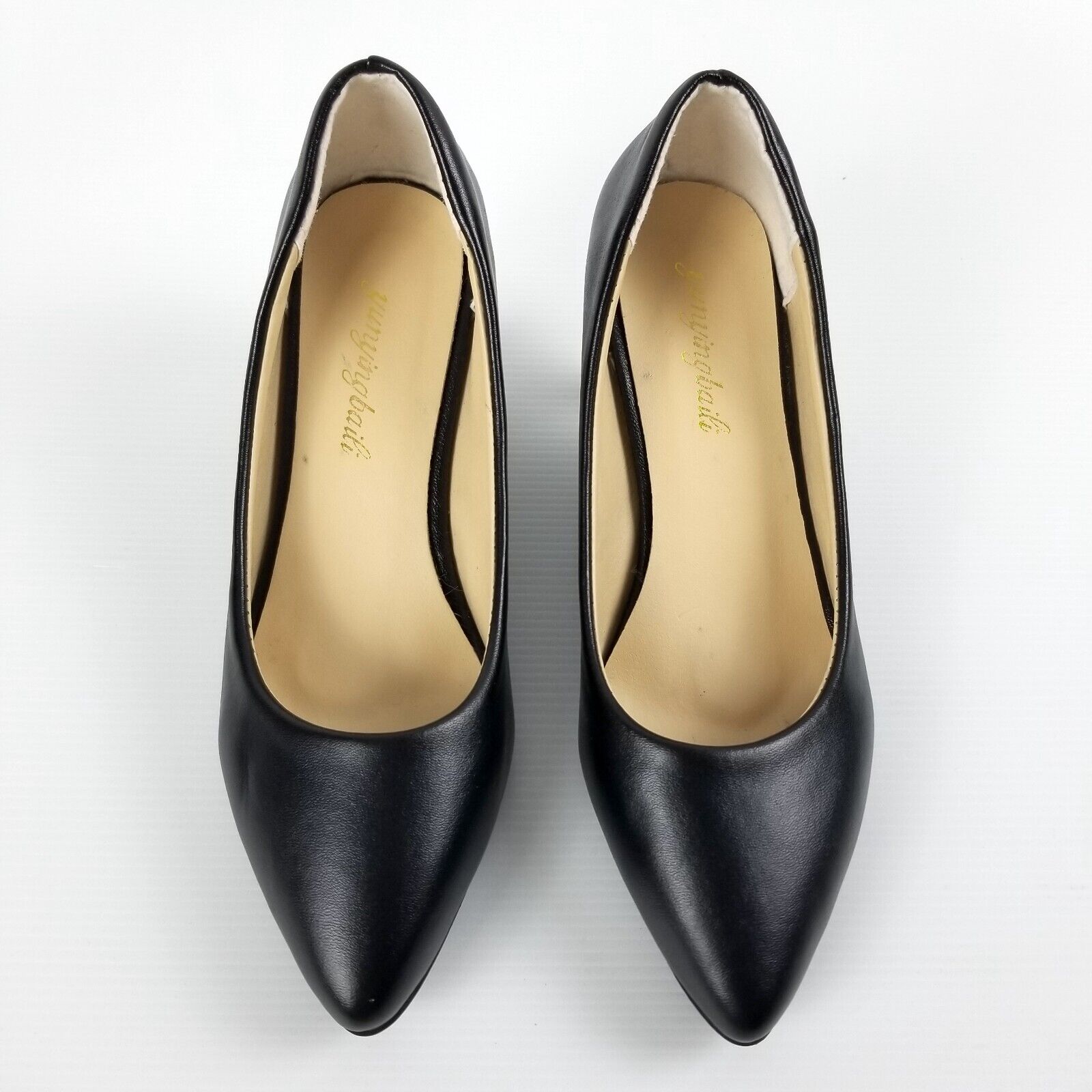 Women's AU 4 Black Faux Leather Pointed Toe Kitten Heels Anti-Slip Work Office