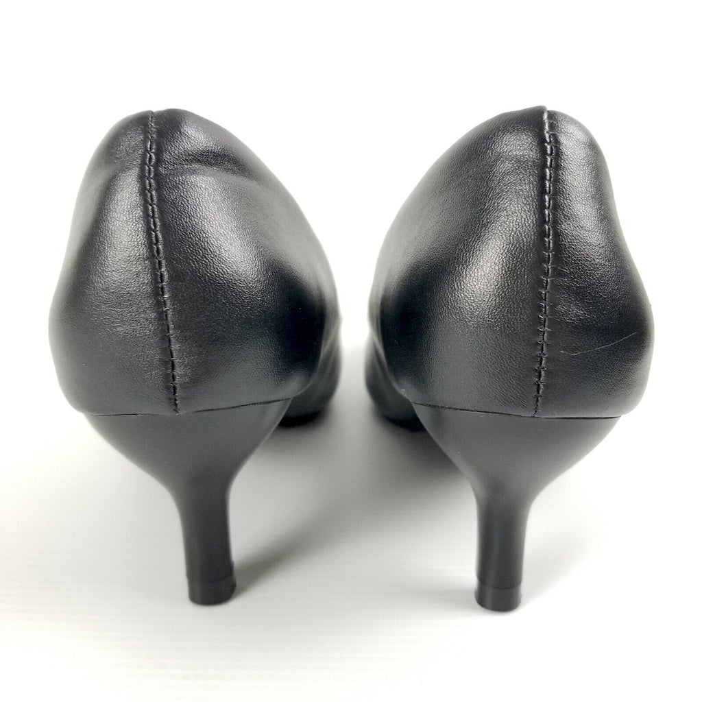 Women's AU 4 Black Faux Leather Pointed Toe Kitten Heels Anti-Slip Work Office