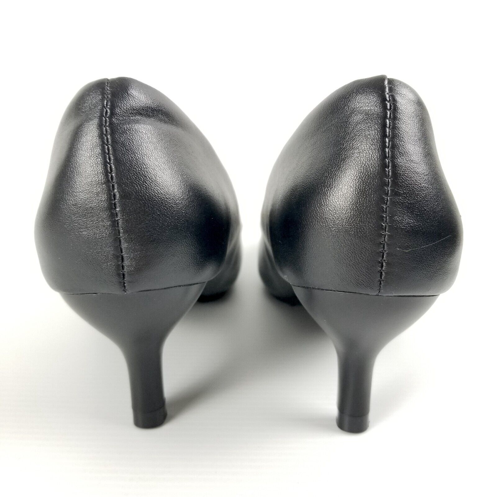 Women's AU 4 Black Faux Leather Pointed Toe Kitten Heels Anti-Slip Work Office