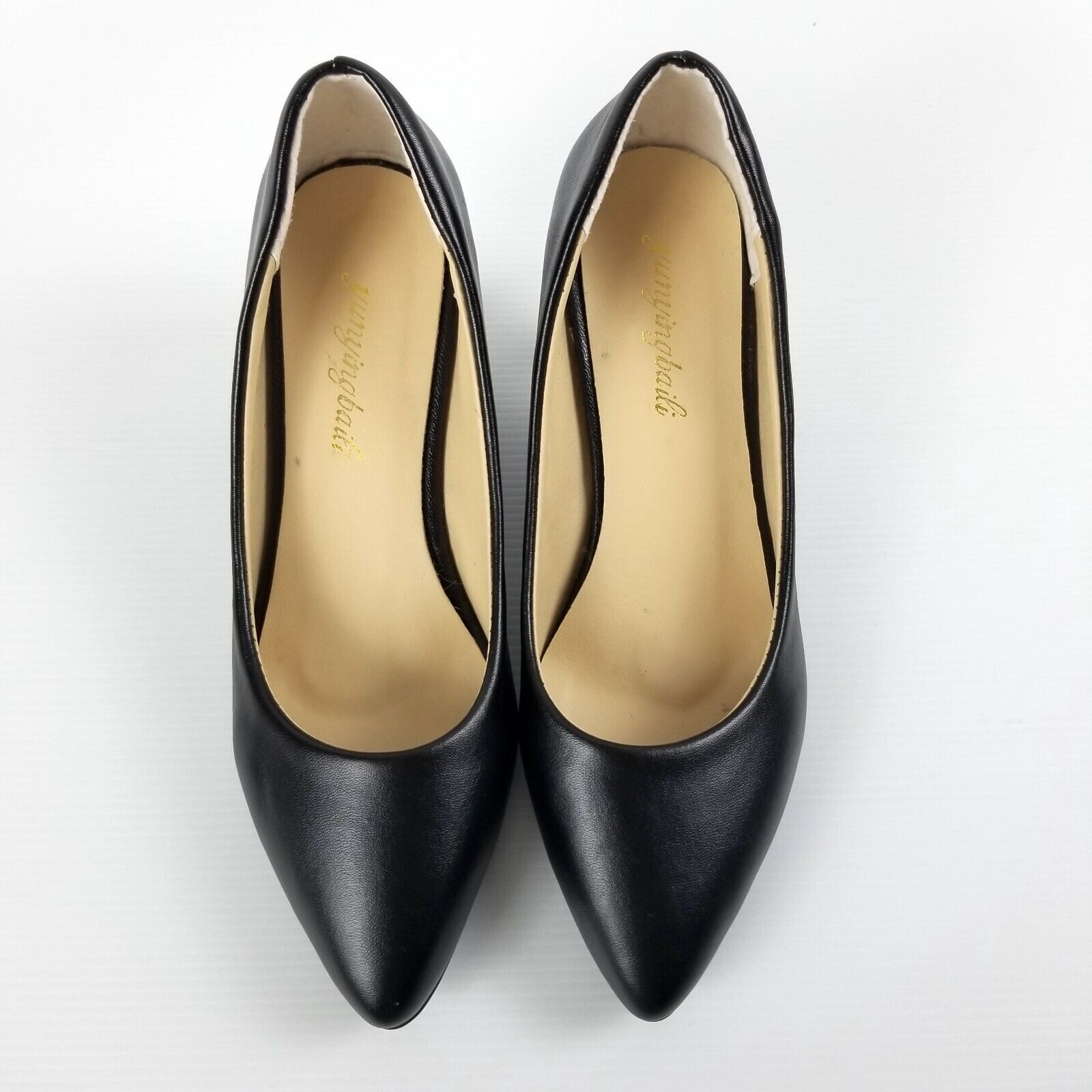 Women's AU 4 Black Faux Leather Pointed Toe Kitten Heels Anti-Slip Work Office