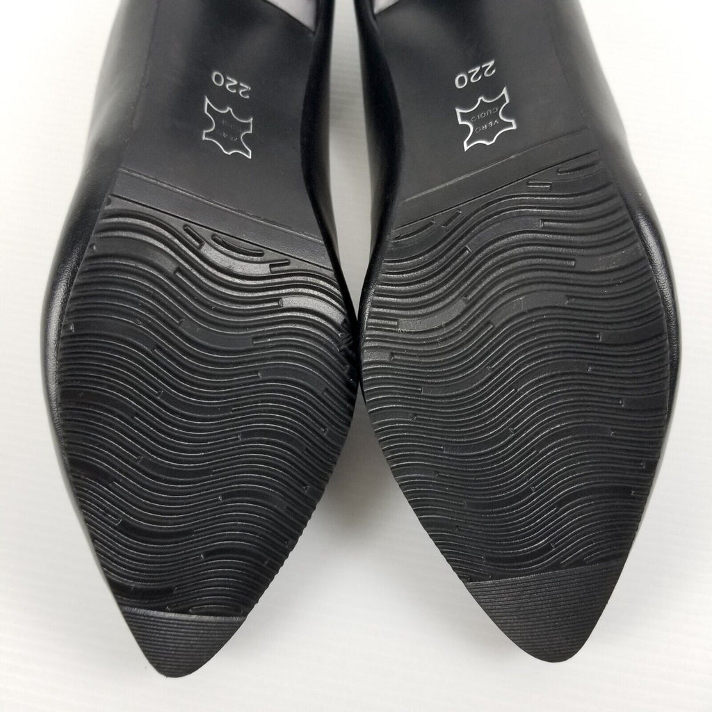 Women's AU 4 Black Faux Leather Pointed Toe Kitten Heels Anti-Slip Work Office