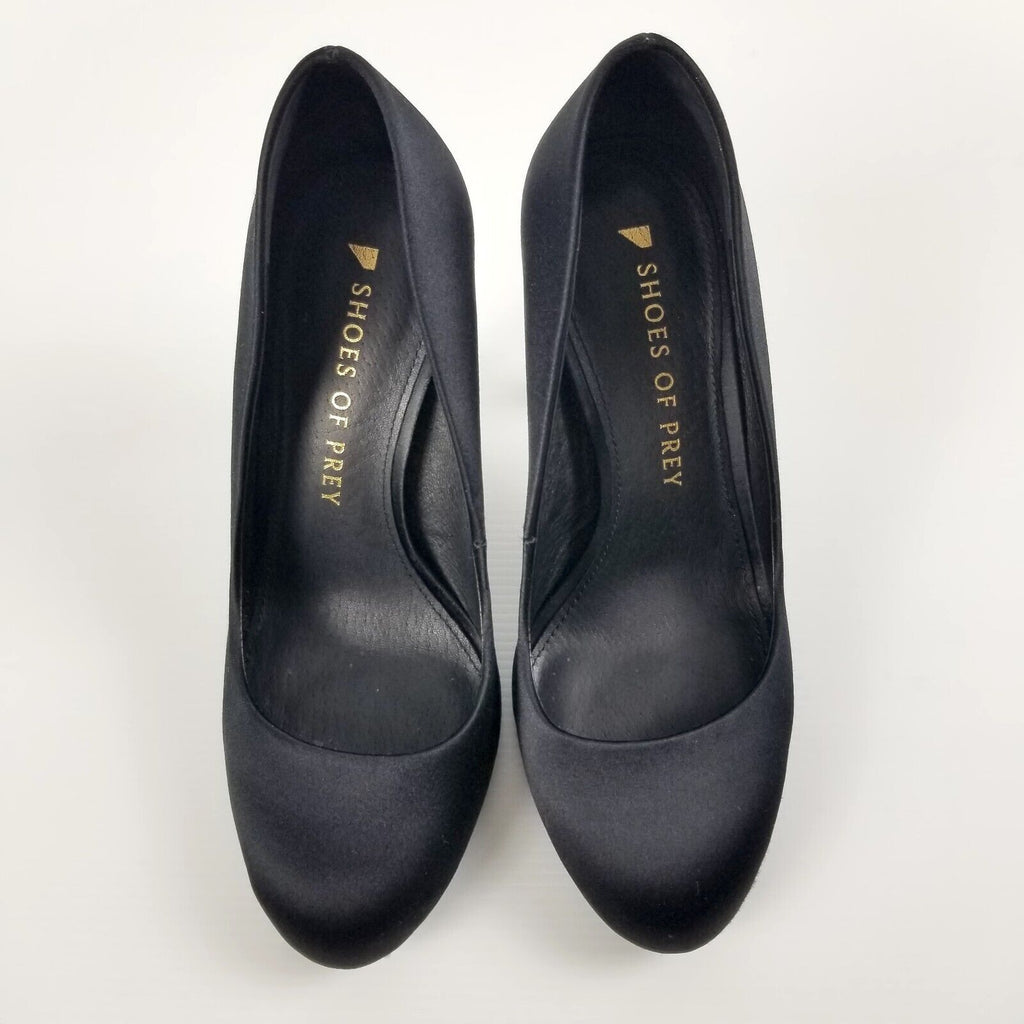 Shoes of Prey Women's Sz 4 WW Black Satin Round Toe High Heels Stilettos Formal