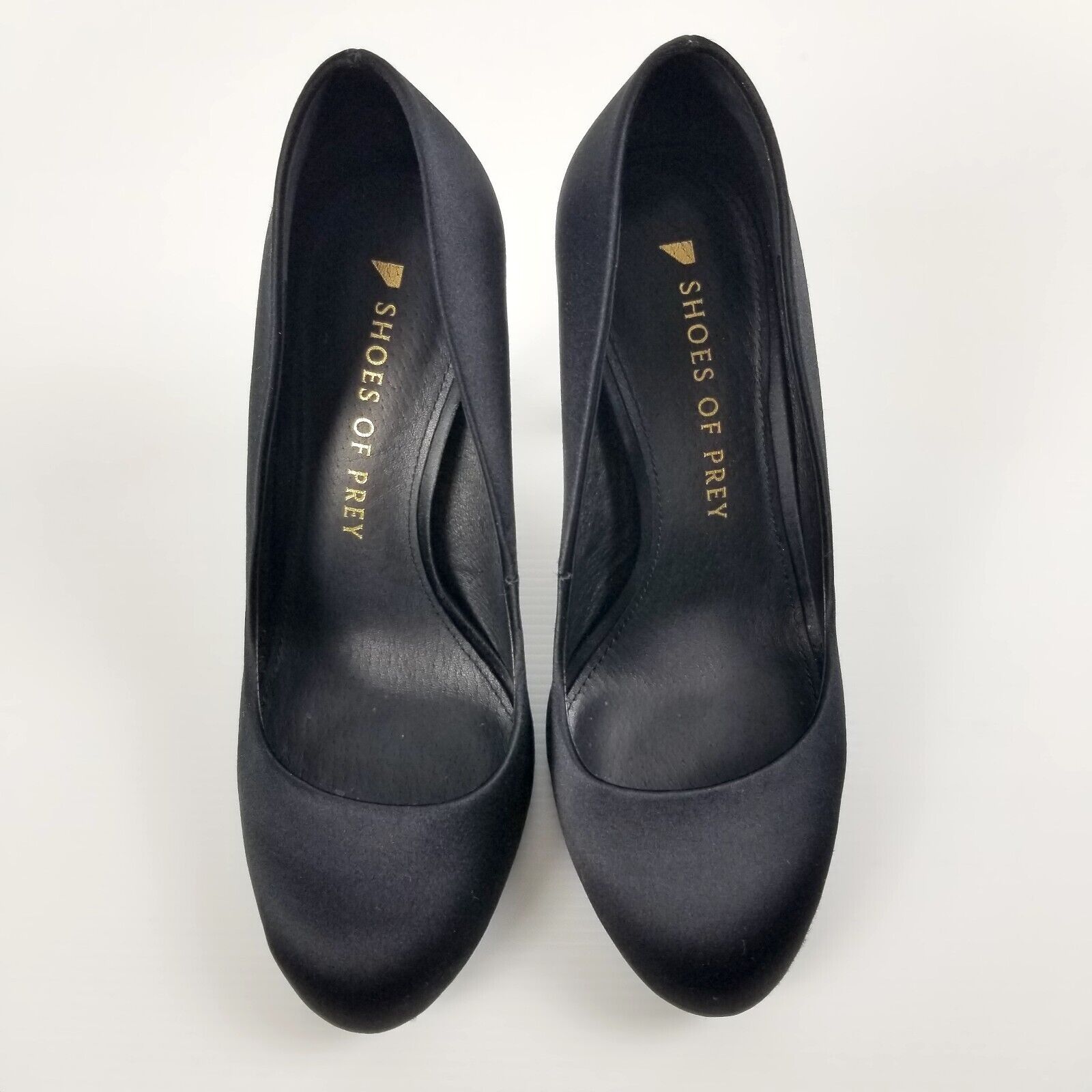 Shoes of Prey Women's Sz 4 WW Black Satin Round Toe High Heels Stilettos Formal