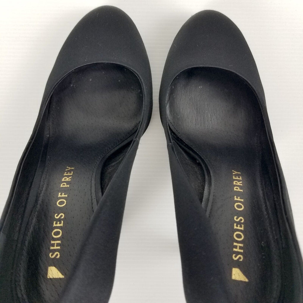 Shoes of Prey Women's Sz 4 WW Black Satin Round Toe High Heels Stilettos Formal