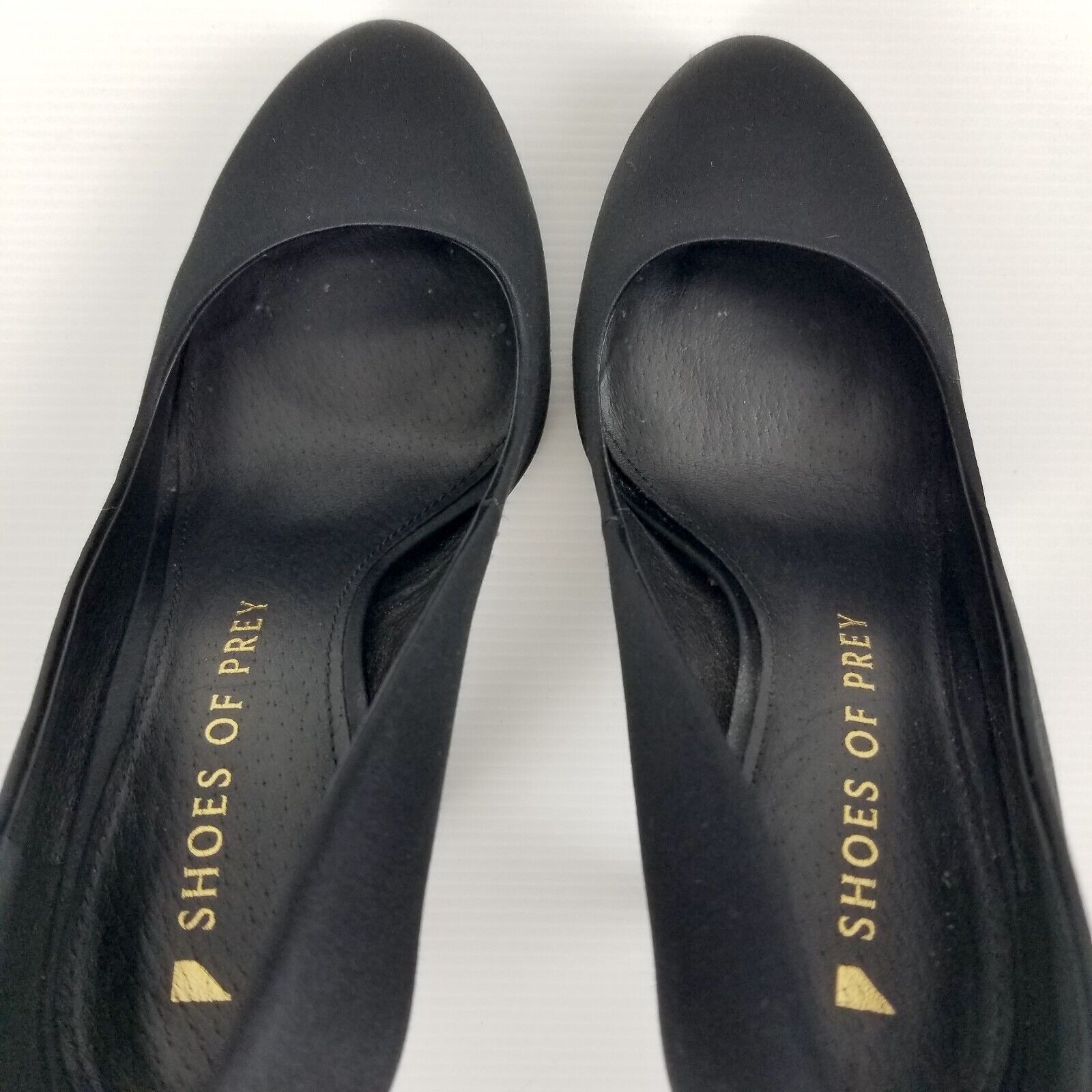 Shoes of Prey Women's Sz 4 WW Black Satin Round Toe High Heels Stilettos Formal