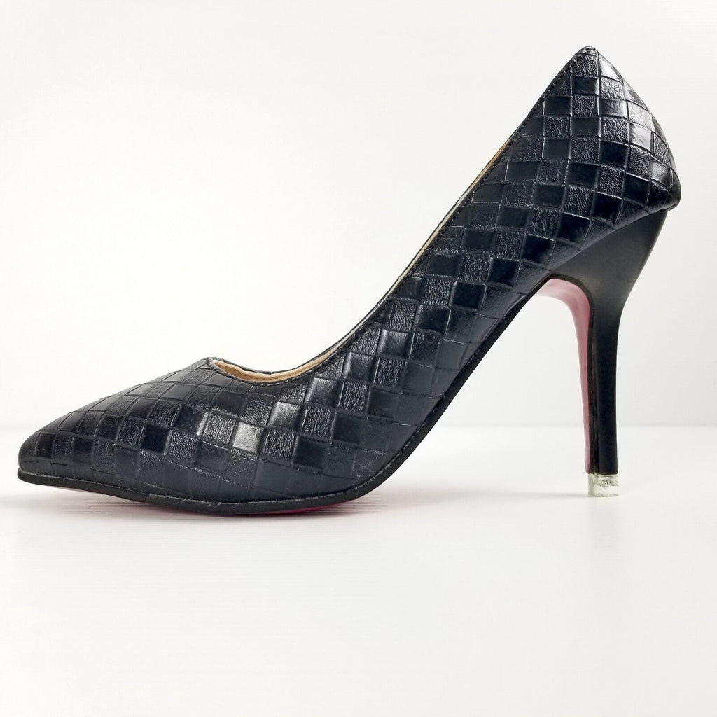 Women's AU 4 220mm Black Checkered Pointed Toe High Heels Stilettos Petite Shoes