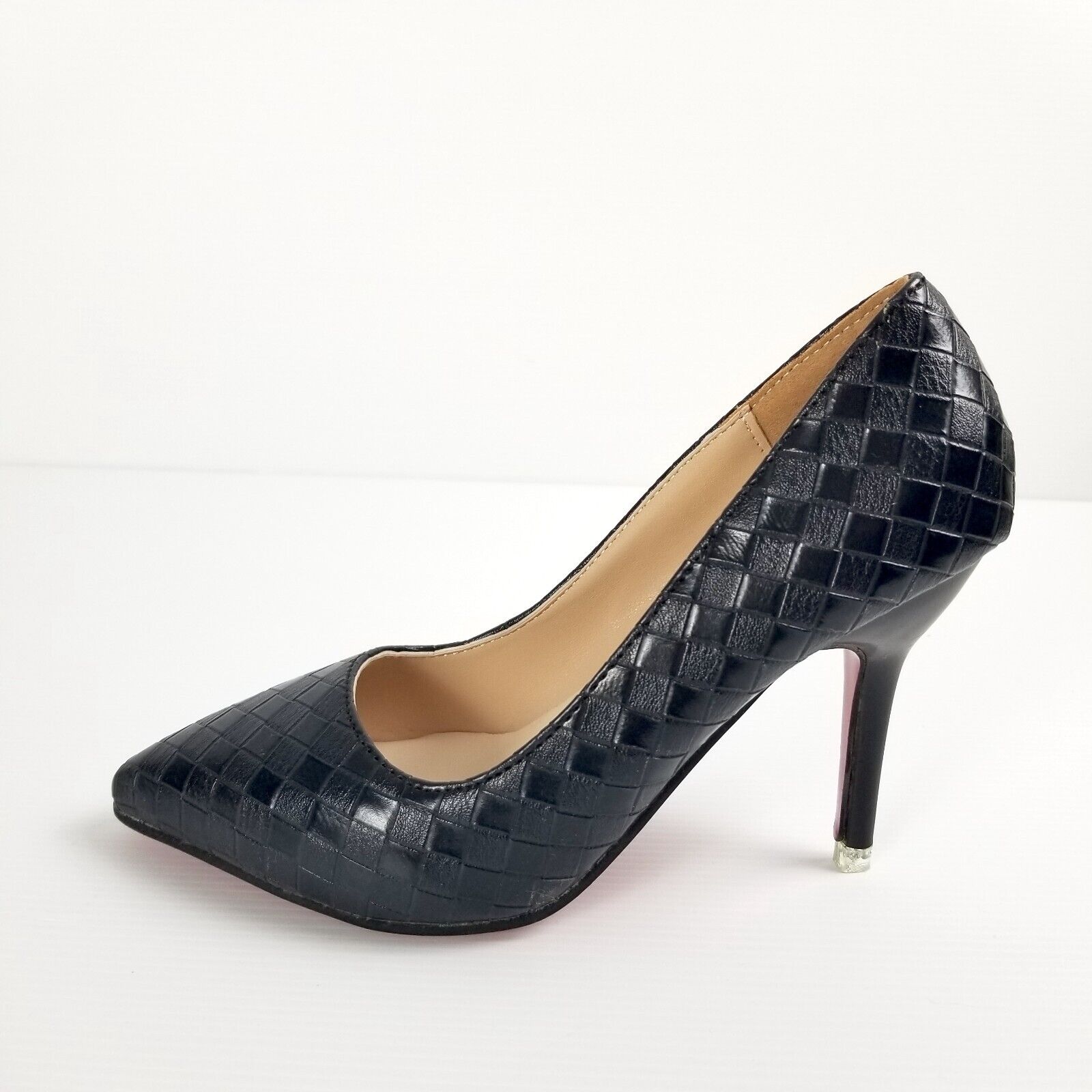 Women's AU 4 220mm Black Checkered Pointed Toe High Heels Stilettos Petite Shoes