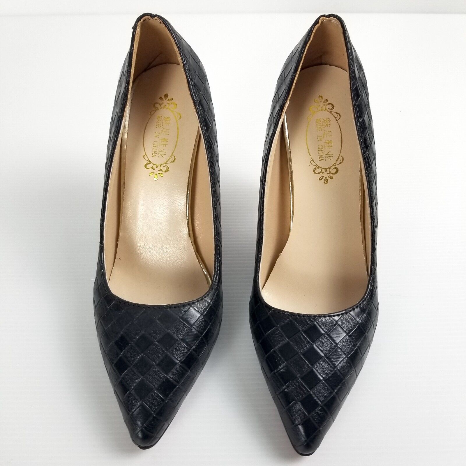 Women's AU 4 220mm Black Checkered Pointed Toe High Heels Stilettos Petite Shoes