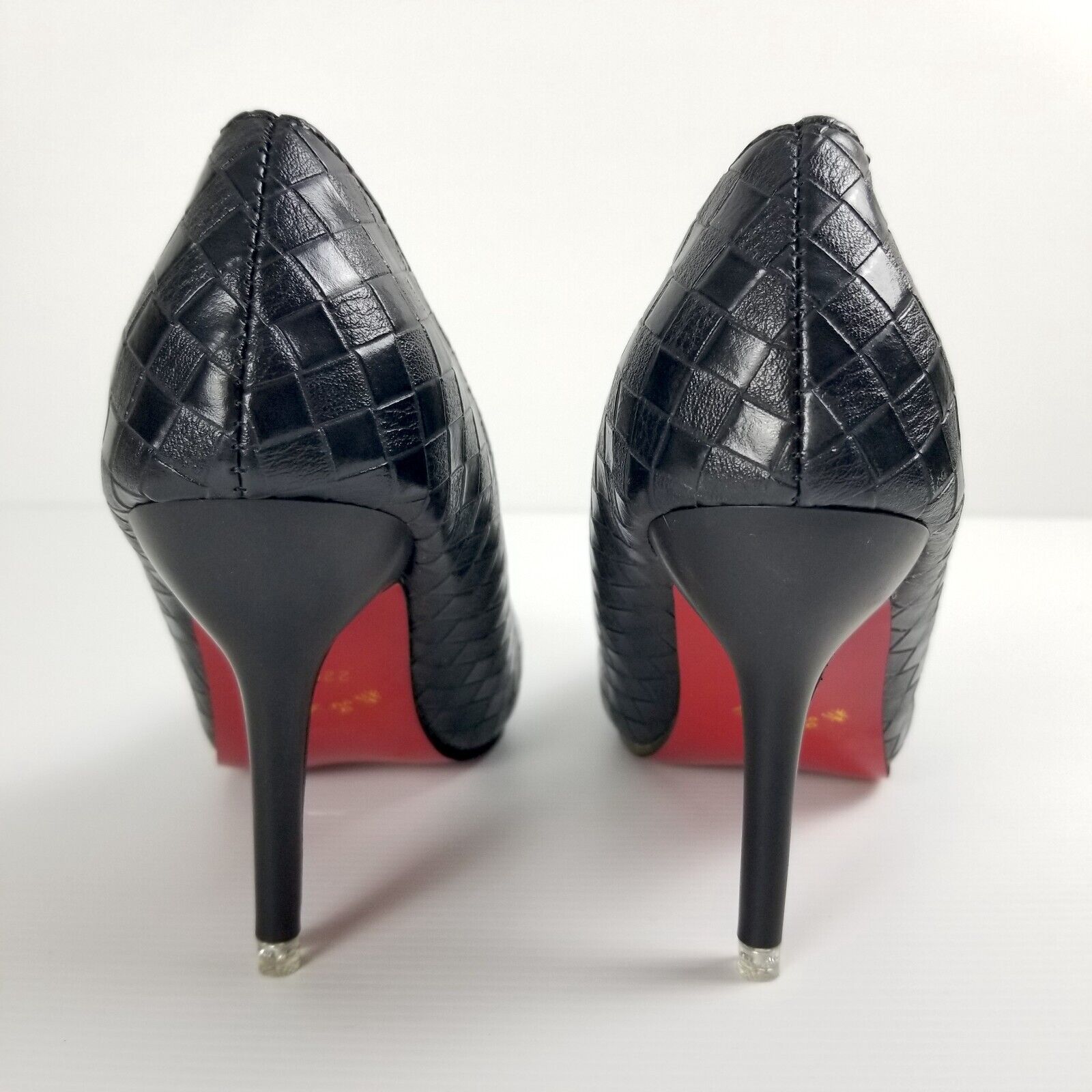 Women's AU 4 220mm Black Checkered Pointed Toe High Heels Stilettos Petite Shoes