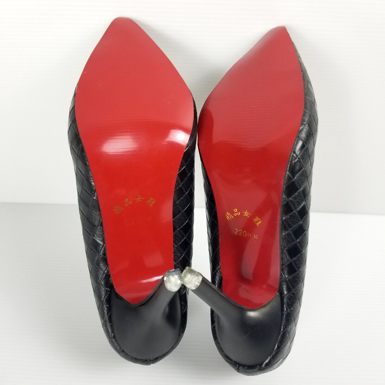 Women's AU 4 220mm Black Checkered Pointed Toe High Heels Stilettos Petite Shoes