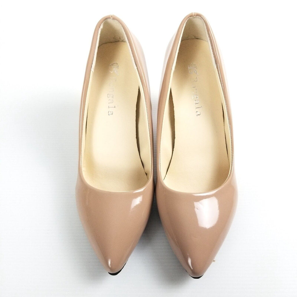 Women's AU 4 34 Beige Nude Patented Leather Pointed Toe Heels Petite Shoes New