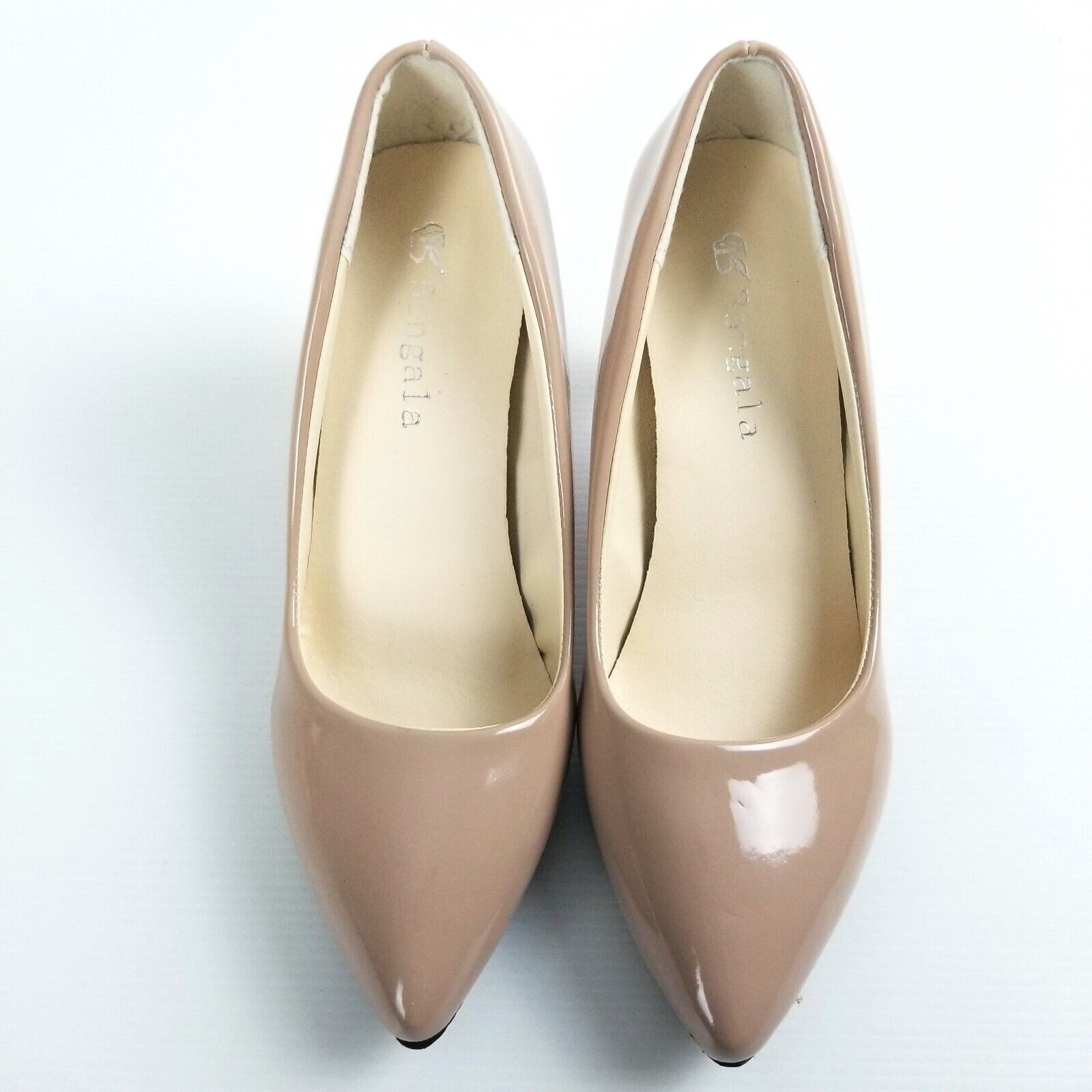 Women's AU 4 34 Beige Nude Patented Leather Pointed Toe Heels Petite Shoes New