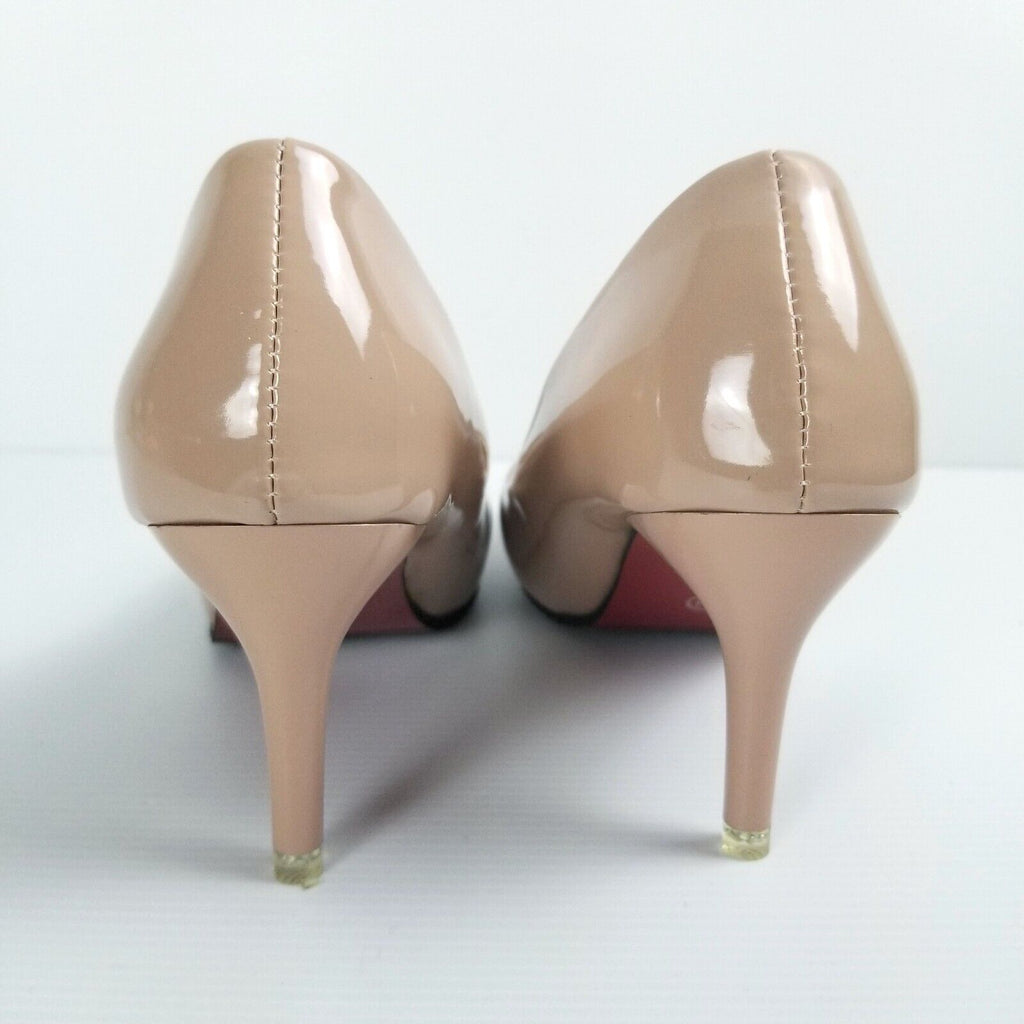 Women's AU 4 34 Beige Nude Patented Leather Pointed Toe Heels Petite Shoes New