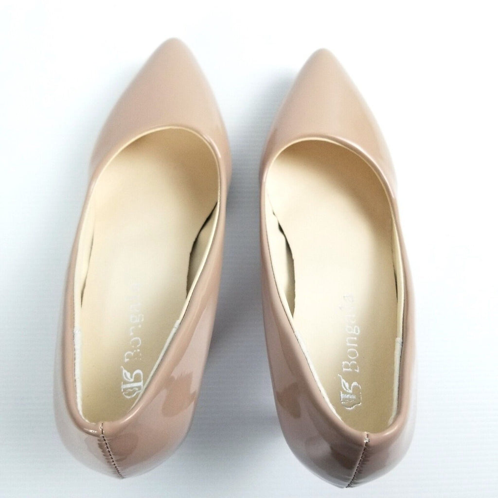 Women's AU 4 34 Beige Nude Patented Leather Pointed Toe Heels Petite Shoes New