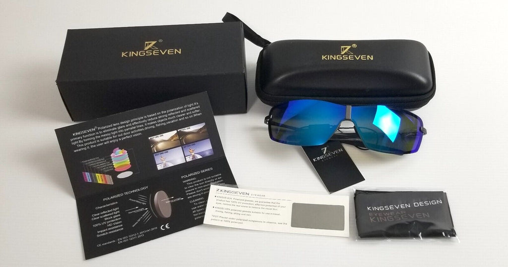 Kingseven Men's Lightweight Sports Sunglasses Blue Mirror Lens 139mm Slim Frame