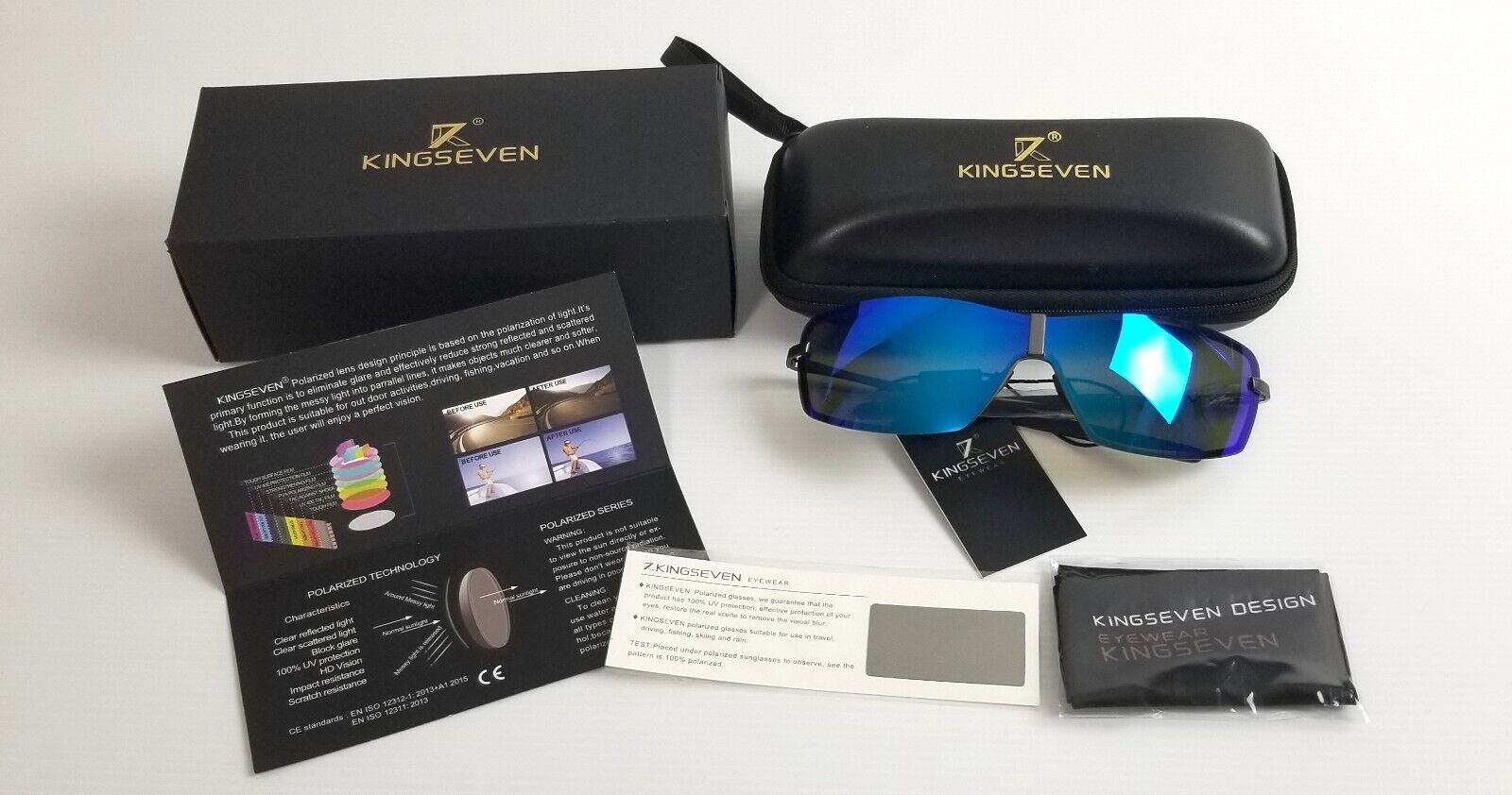 Kingseven Men's Lightweight Sports Sunglasses Blue Mirror Lens 139mm Slim Frame