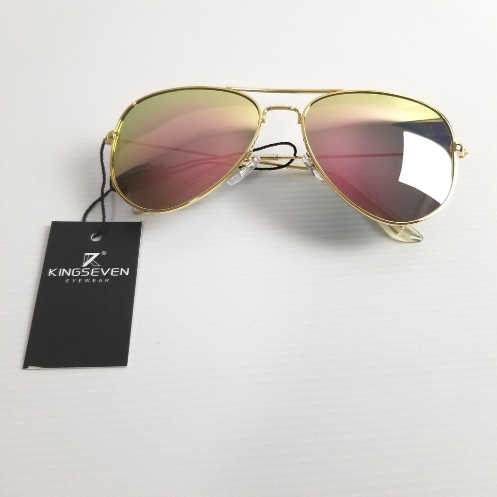 Kingseven Aviator Polarised Sunglasses Gold Frame Reflective Lens Lightweight
