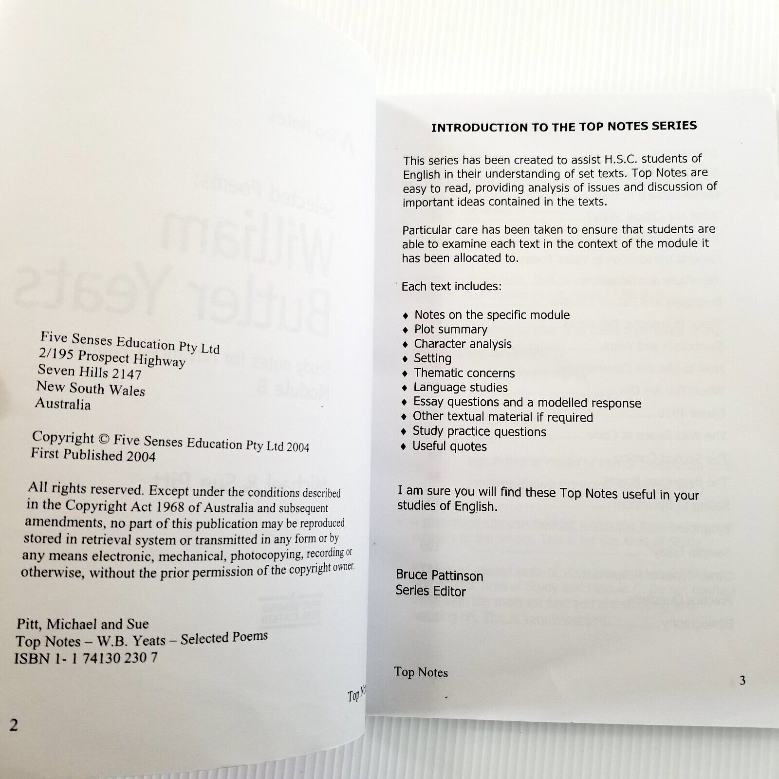 W. B. Yeats: Selected Poems Study notes for Advanced English Michael & Sue Pitt