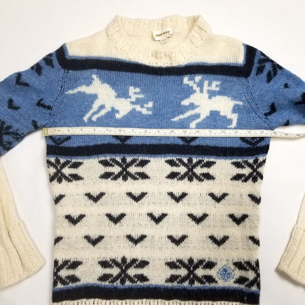 Diesel Knitwear Women's S Alpaca Wool Jumper Christmas Xmas White Blue Sweater