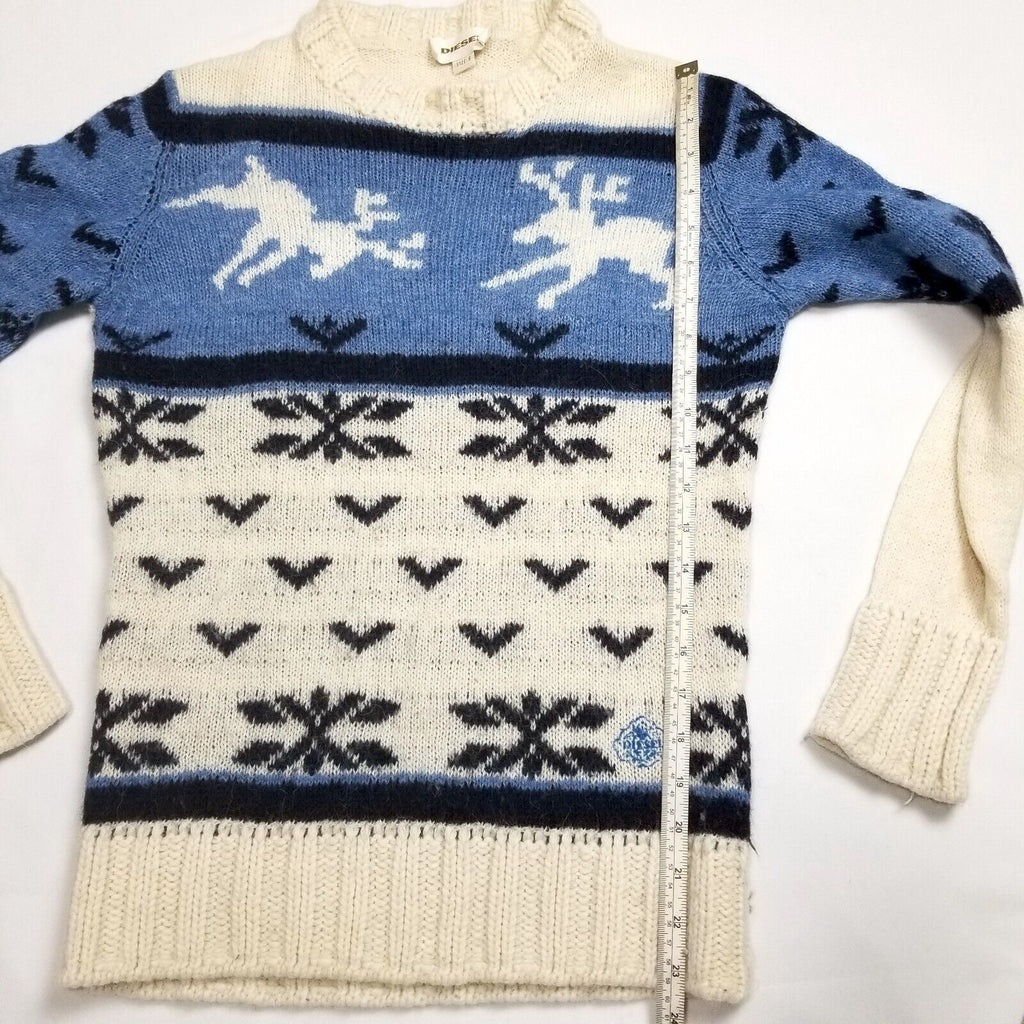 Diesel Knitwear Women's S Alpaca Wool Jumper Christmas Xmas White Blue Sweater