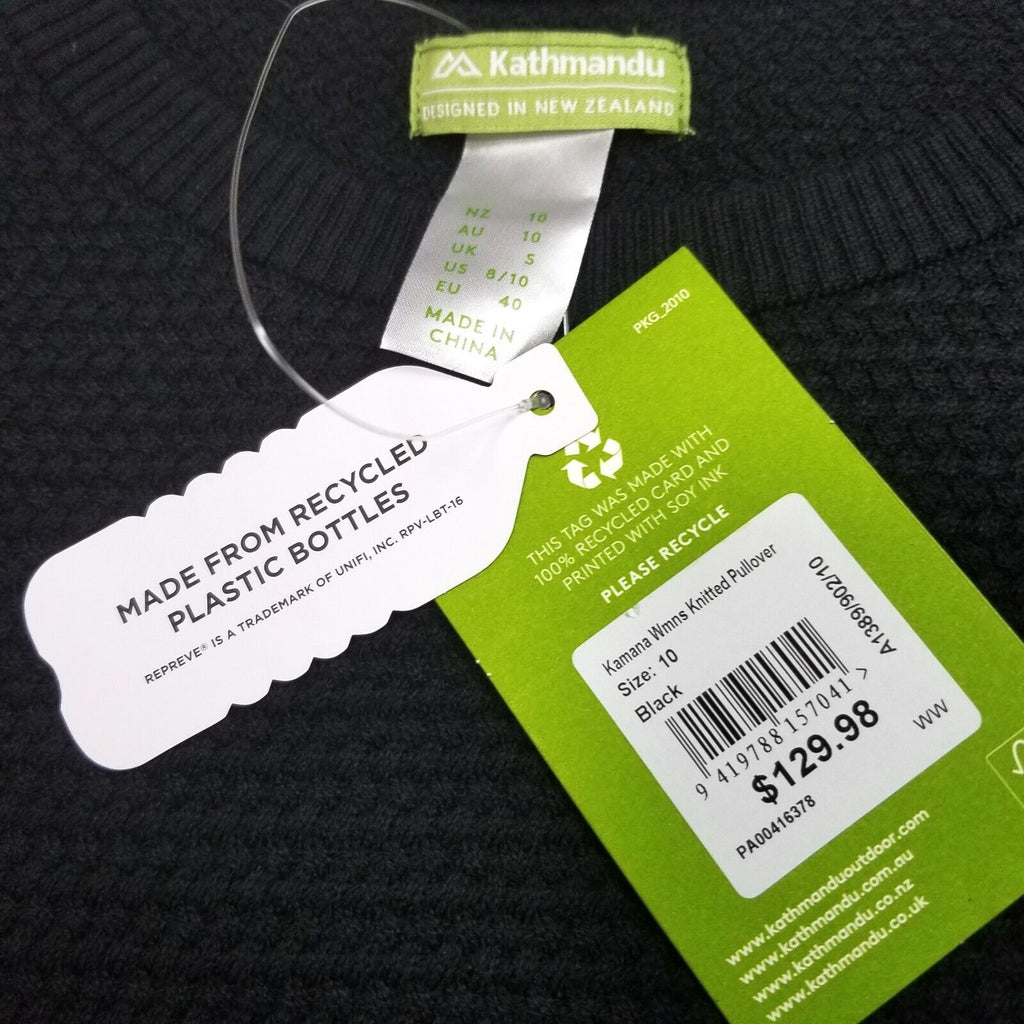 Kathmandu Kamana Women's Knitted Pullover Size 10 Black Jumper Sweater New NWT