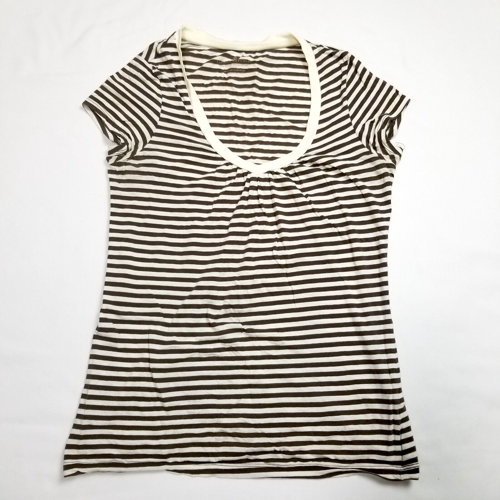 Banana Republic Women's Medium Short Sleeve Top Brown White Striped Casual Shirt