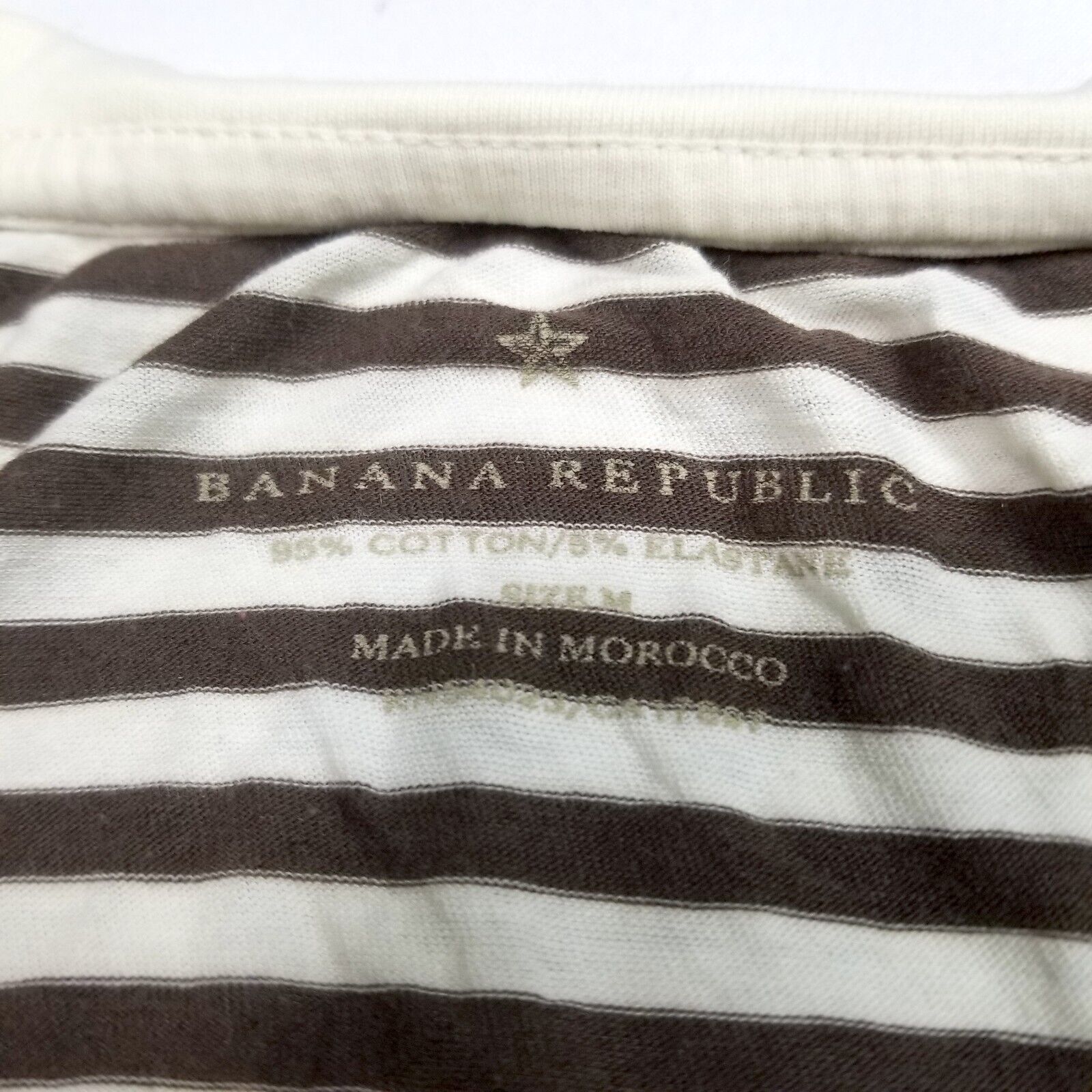 Banana Republic Women's Medium Short Sleeve Top Brown White Striped Casual Shirt