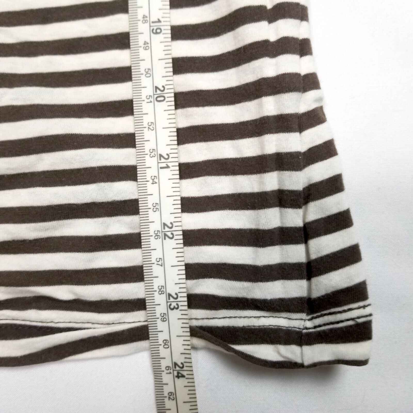 Banana Republic Women's Medium Short Sleeve Top Brown White Striped Casual Shirt